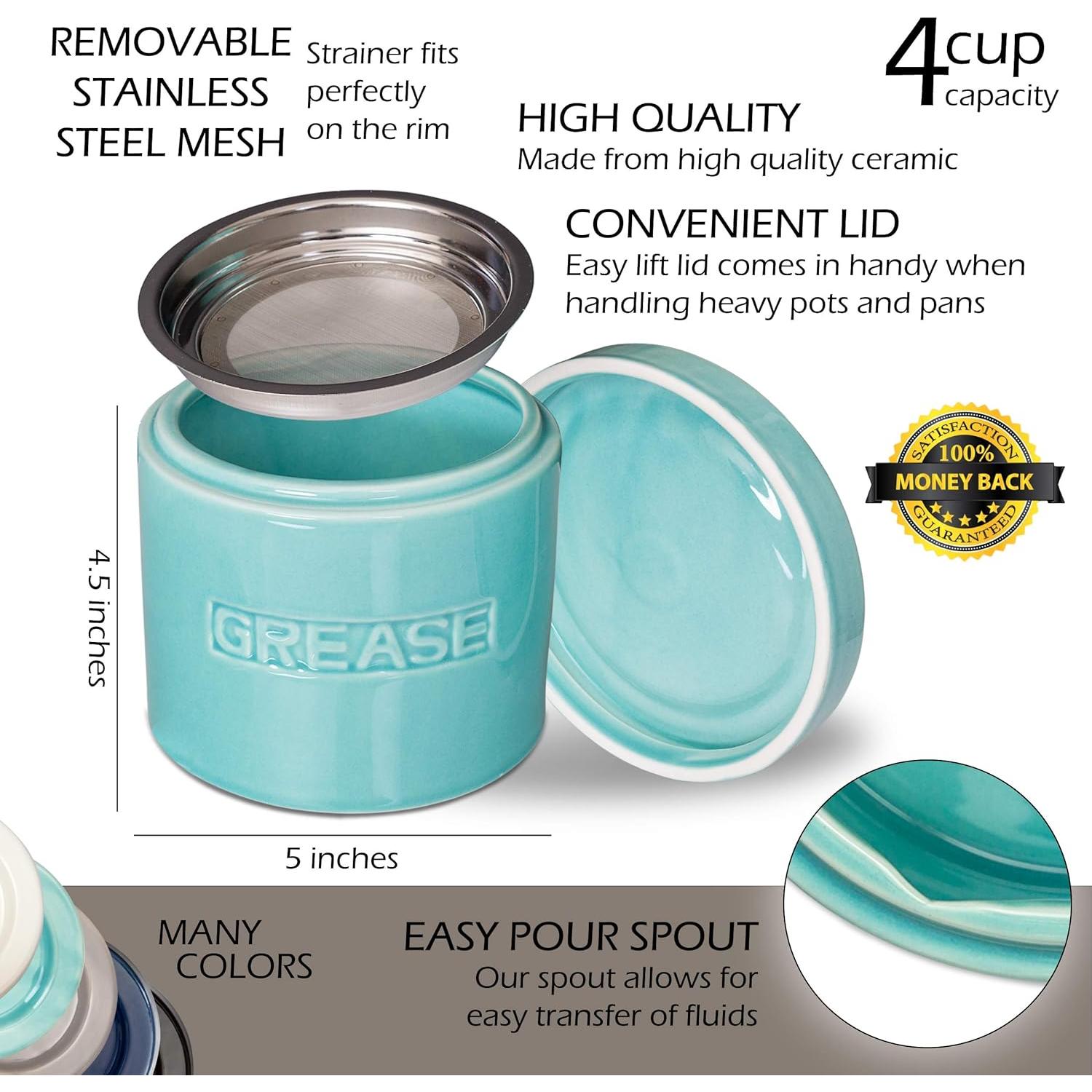 Contenedor de Grasa de Tocino Cerámica 0.95L con Colador