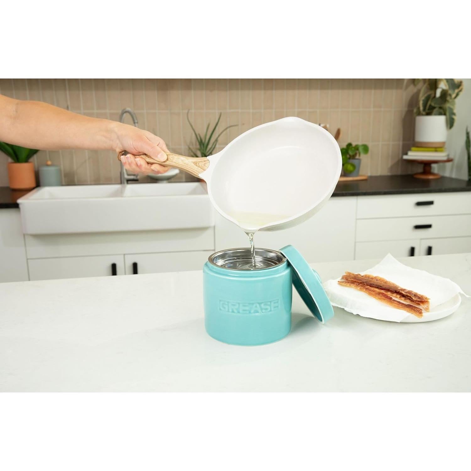 Contenedor de Grasa de Tocino Cerámica 0.95L con Colador