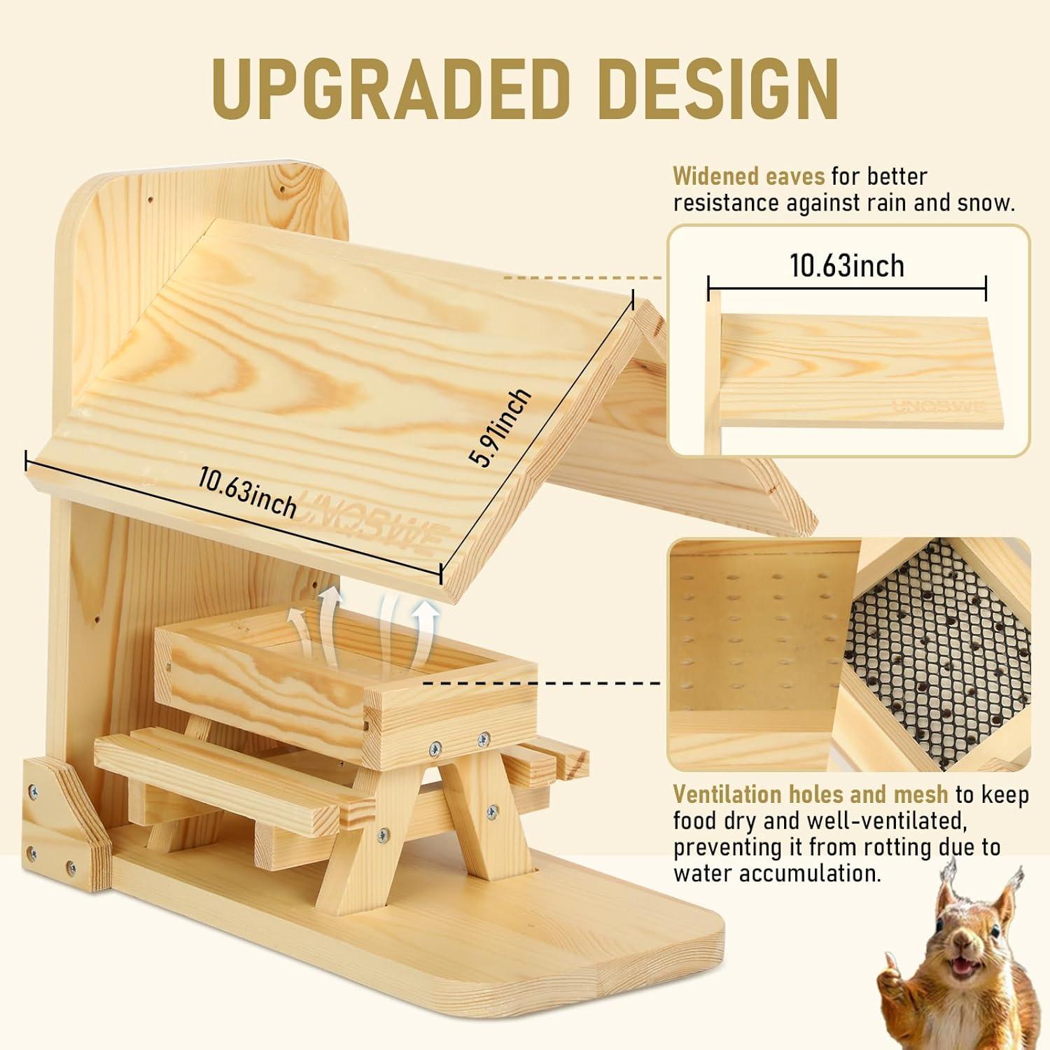 Comedero para Ardillas UNQBWE con Tejado y 2 Bancos 31x29cm