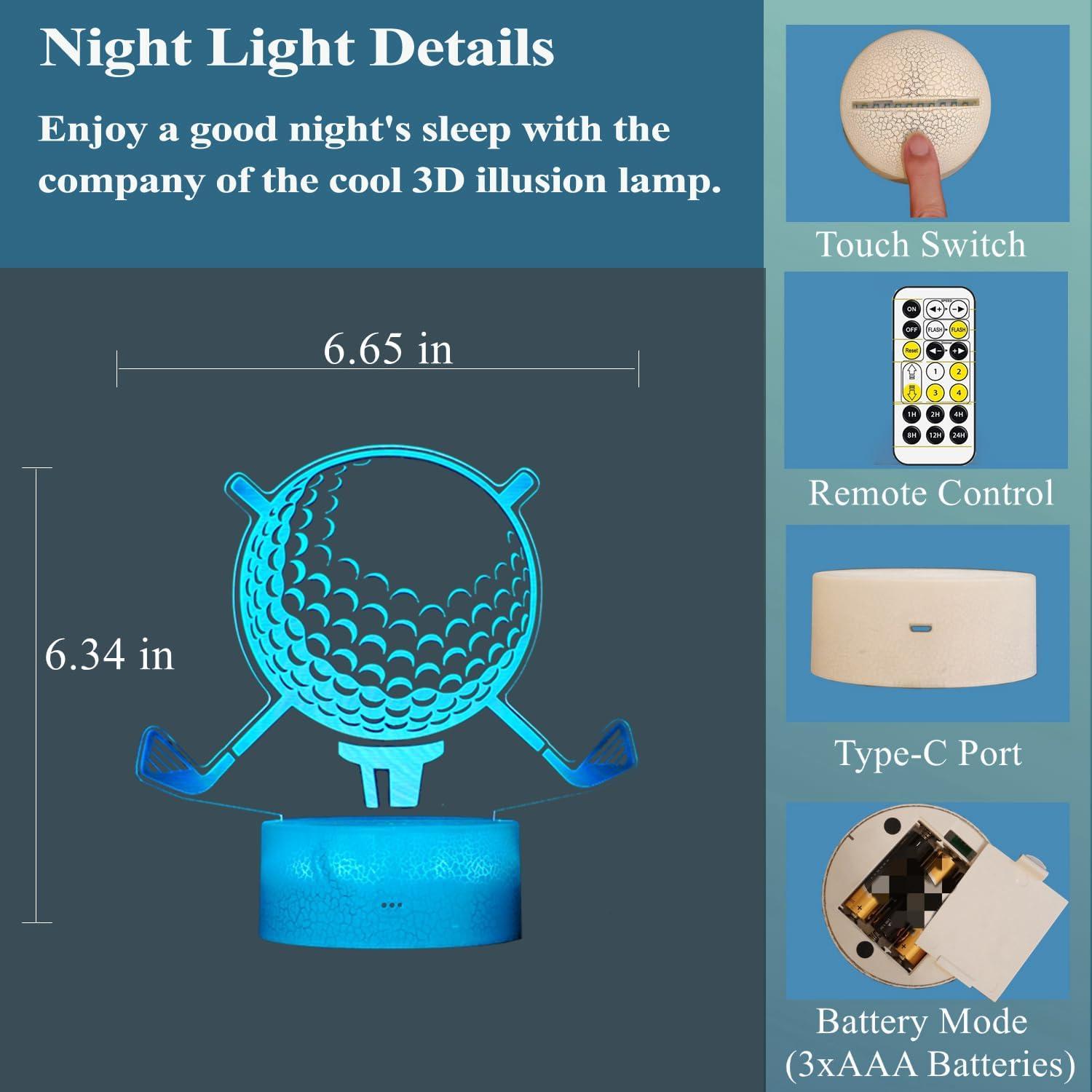 Lámpara Nocturna 3D de Golf Colortown con Control Remoto