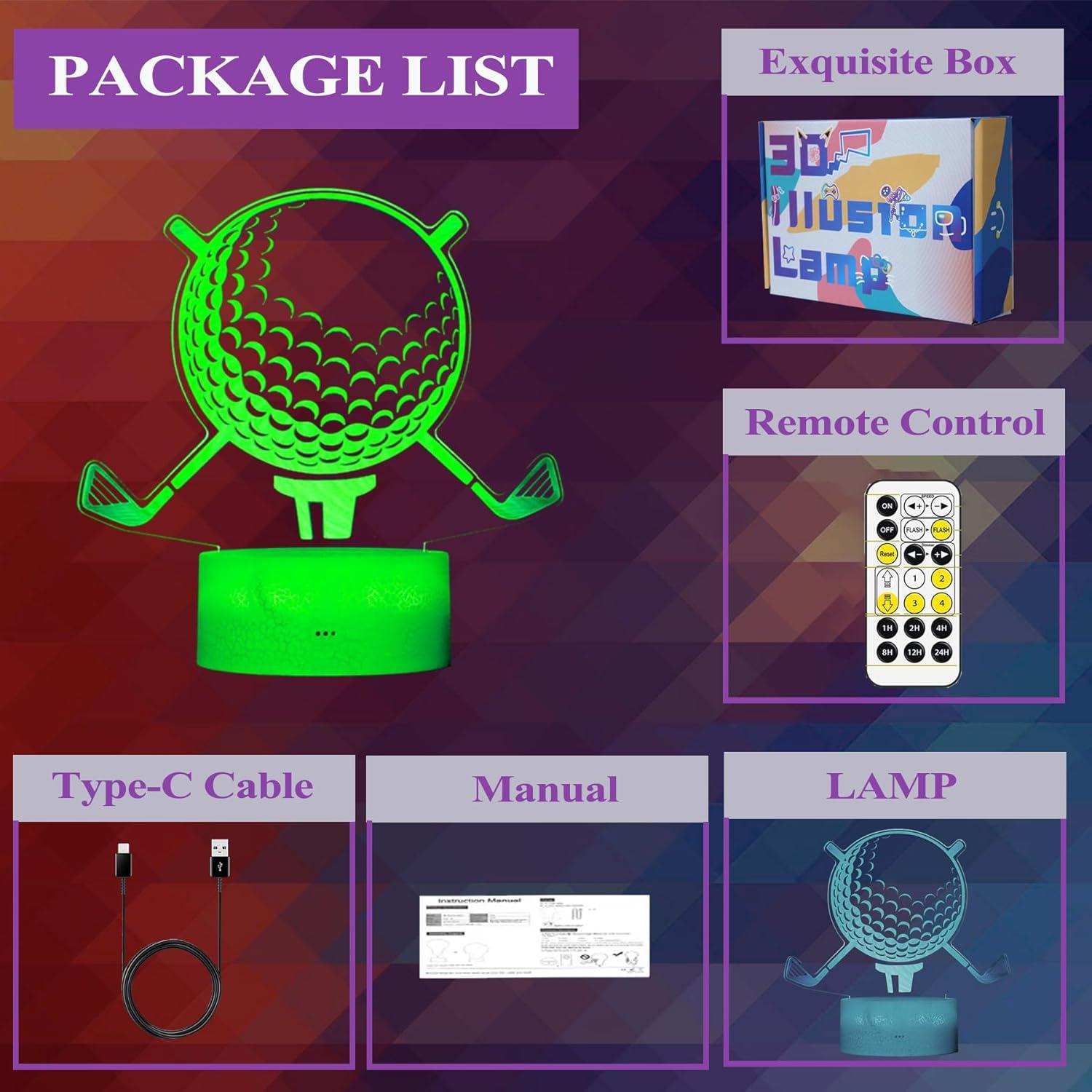 Lámpara Nocturna 3D de Golf Colortown con Control Remoto