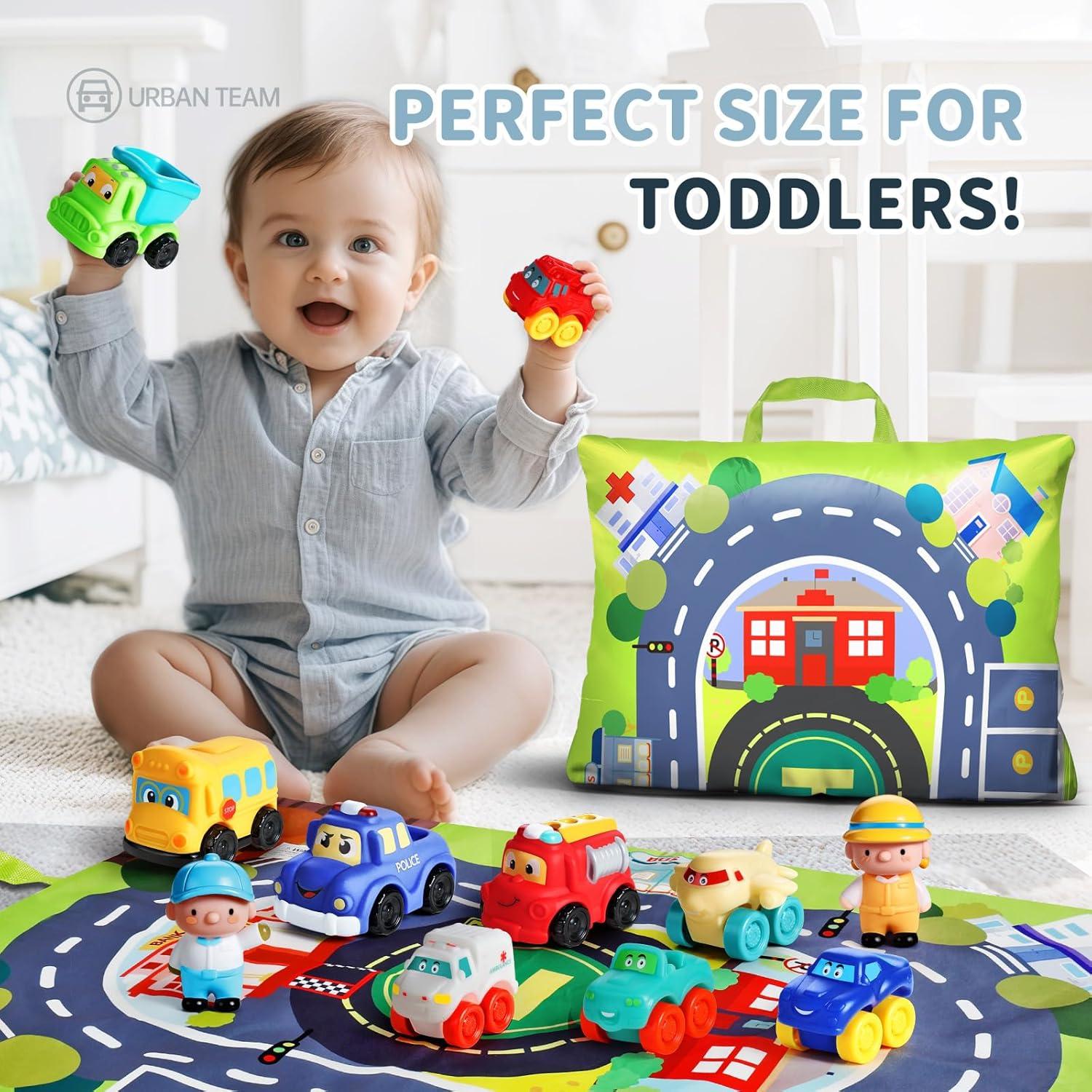 ALASOU Juguetes de Coche de Goma Suave 12 Piezas para Niños 1-3 Años