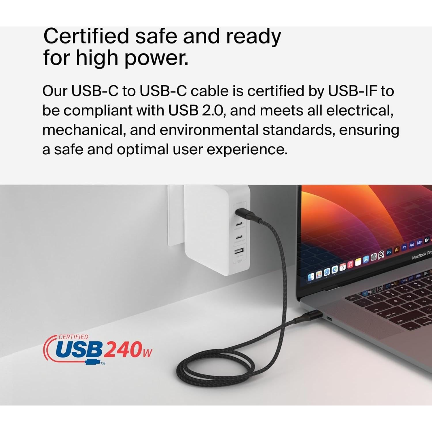 Cable USB-C a USB-C Belkin 1M 240W Carga Rápida Negro