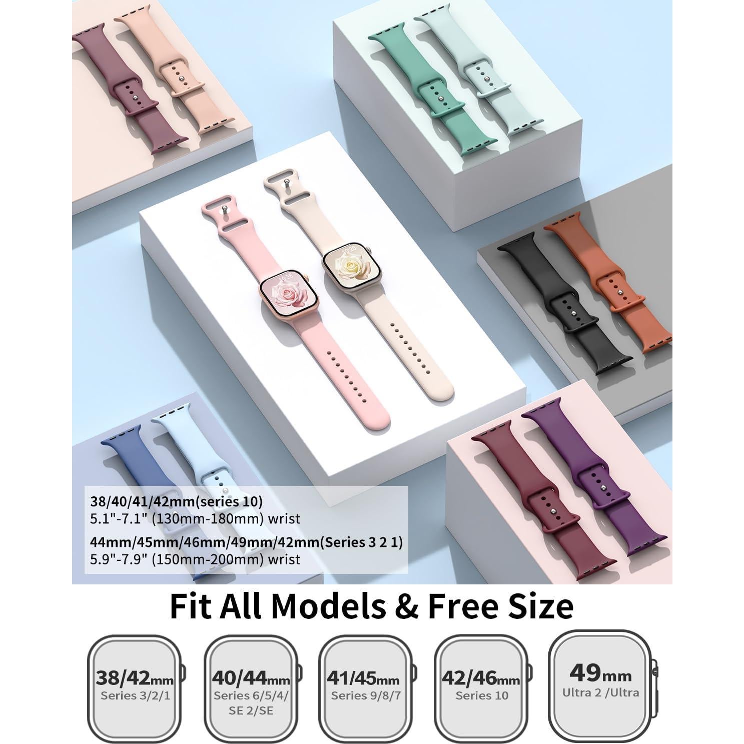 Paquete de 6 bandas deportivas silicona HEARTBOOM para Apple Watch 38-42mm