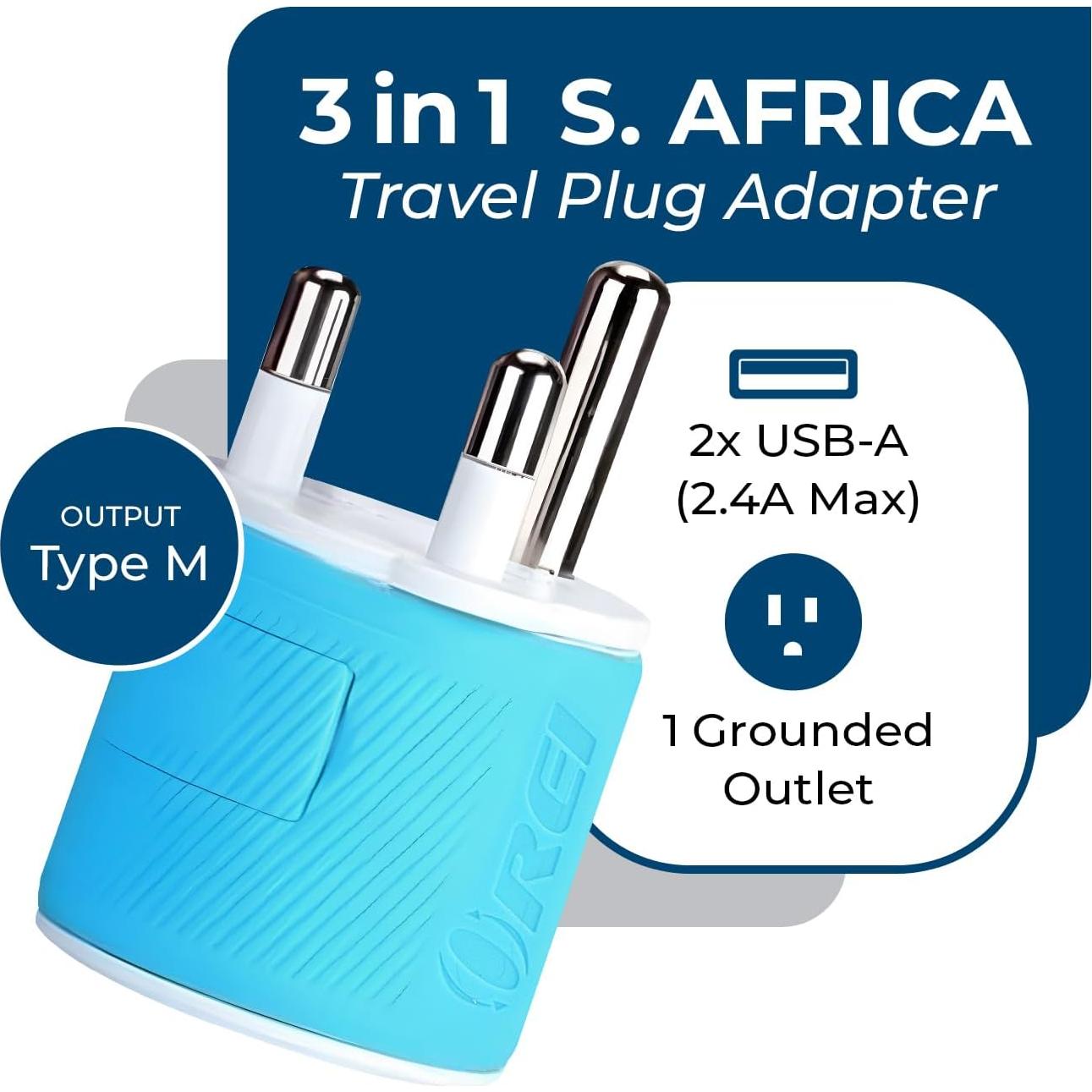 Adaptador de Enchufe de Viaje OREI Tipo M Sudáfrica USB Doble