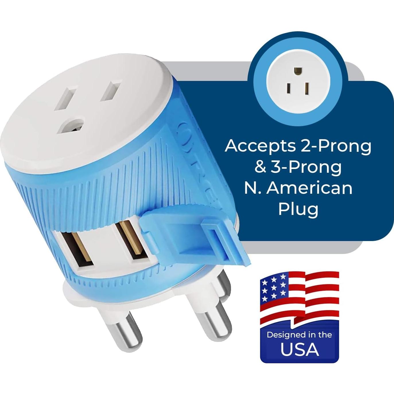 Adaptador de Enchufe de Viaje OREI Tipo M Sudáfrica USB Doble