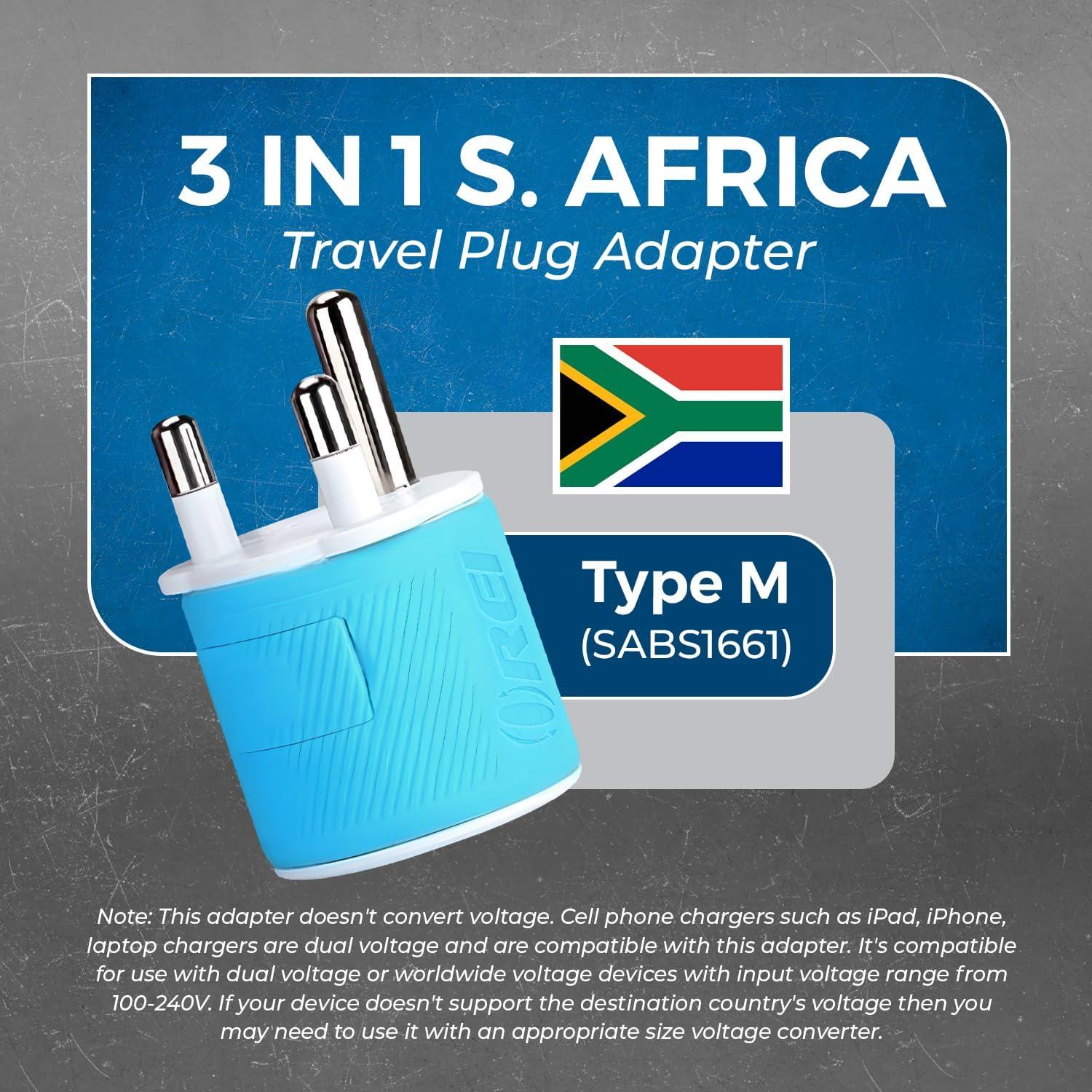 Adaptador de Enchufe de Viaje OREI Tipo M Sudáfrica USB Doble