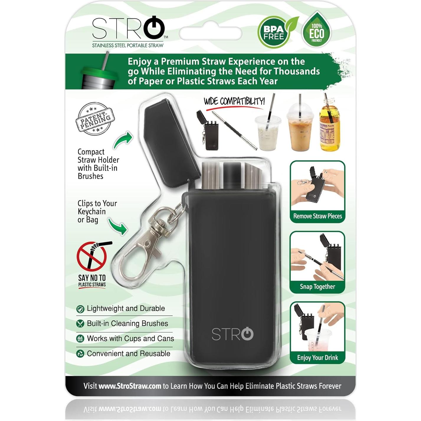 Popote Reutilizable STRO de Acero Inoxidable 19.8 cm con Estuche