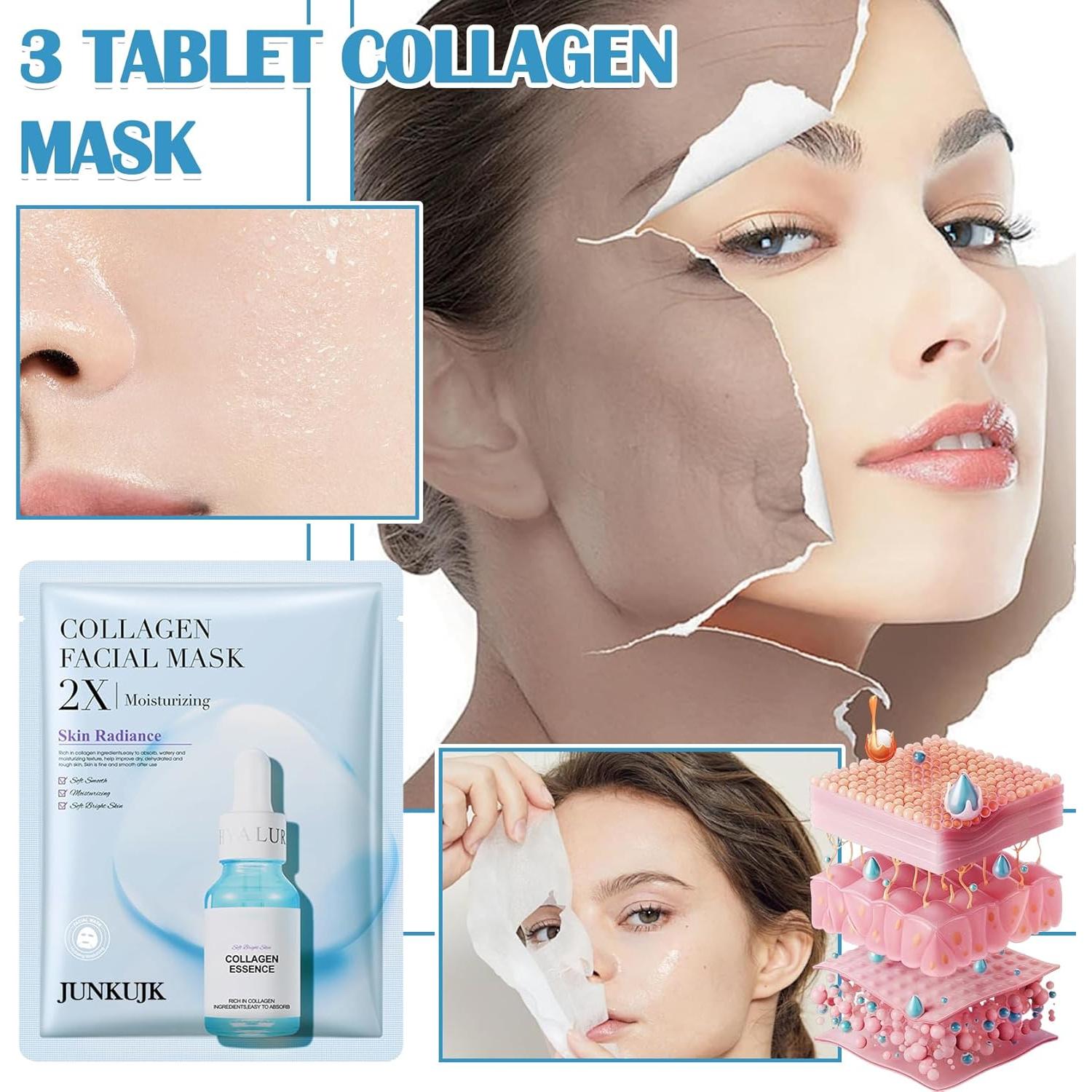 Paquete de 3 mascarillas faciales de colágeno JunKuJK - Hidratantes