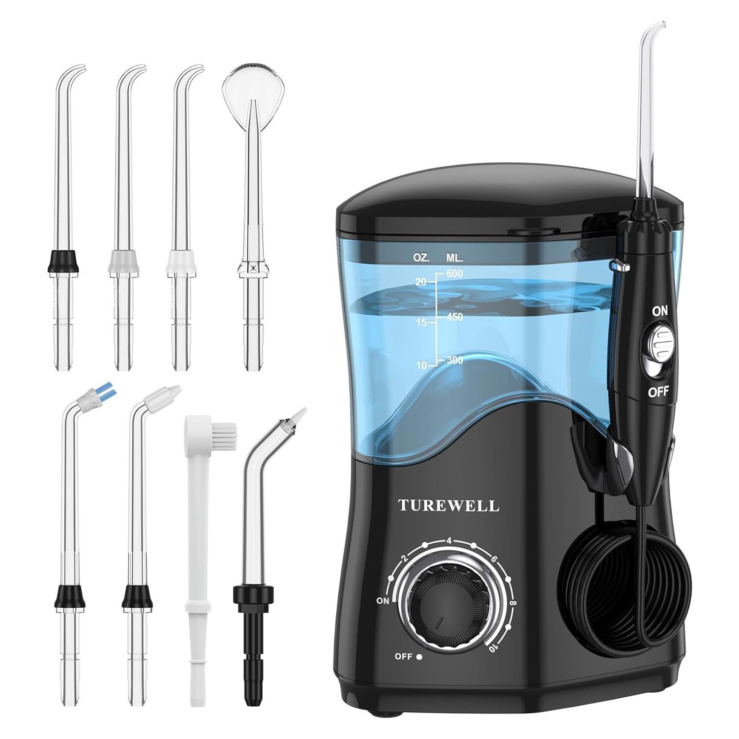 Irrigador Dental TUREWELL 600ML 8 Puntas 10 Niveles Presión Negro