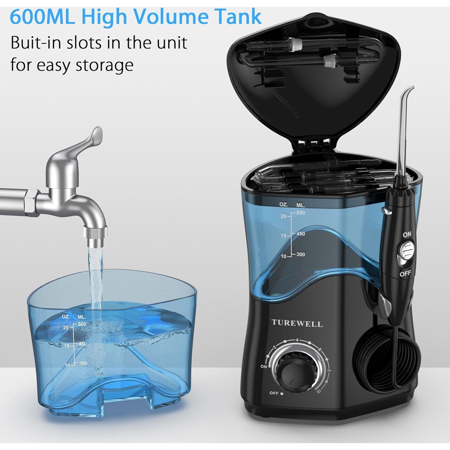 Irrigador Dental TUREWELL 600ML 8 Puntas 10 Niveles Presión Negro