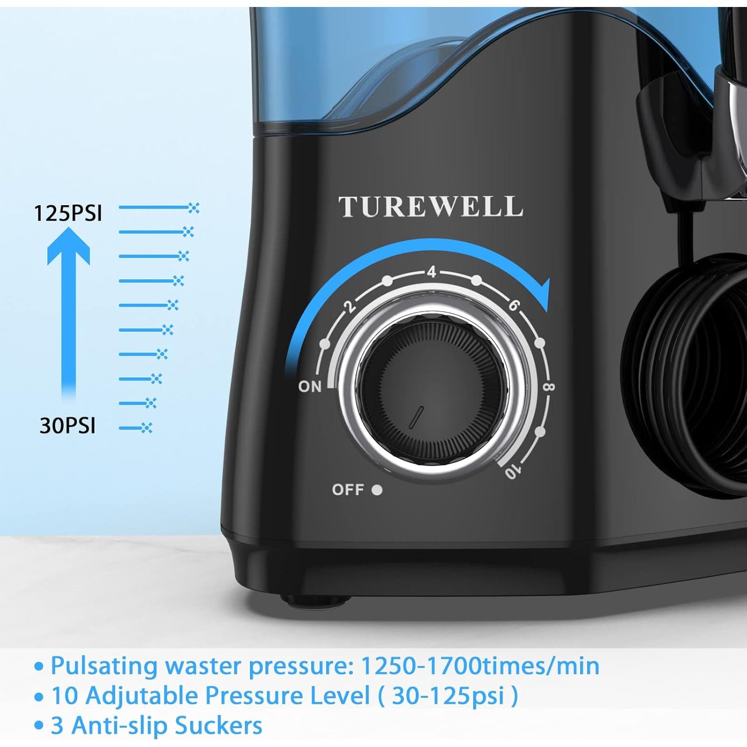 Irrigador Dental TUREWELL 600ML 8 Puntas 10 Niveles Presión Negro