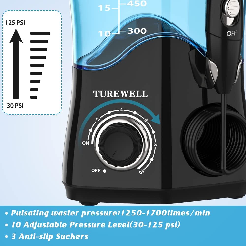 Irrigador Dental TUREWELL 600ML 8 Puntas 10 Niveles Presión Negro