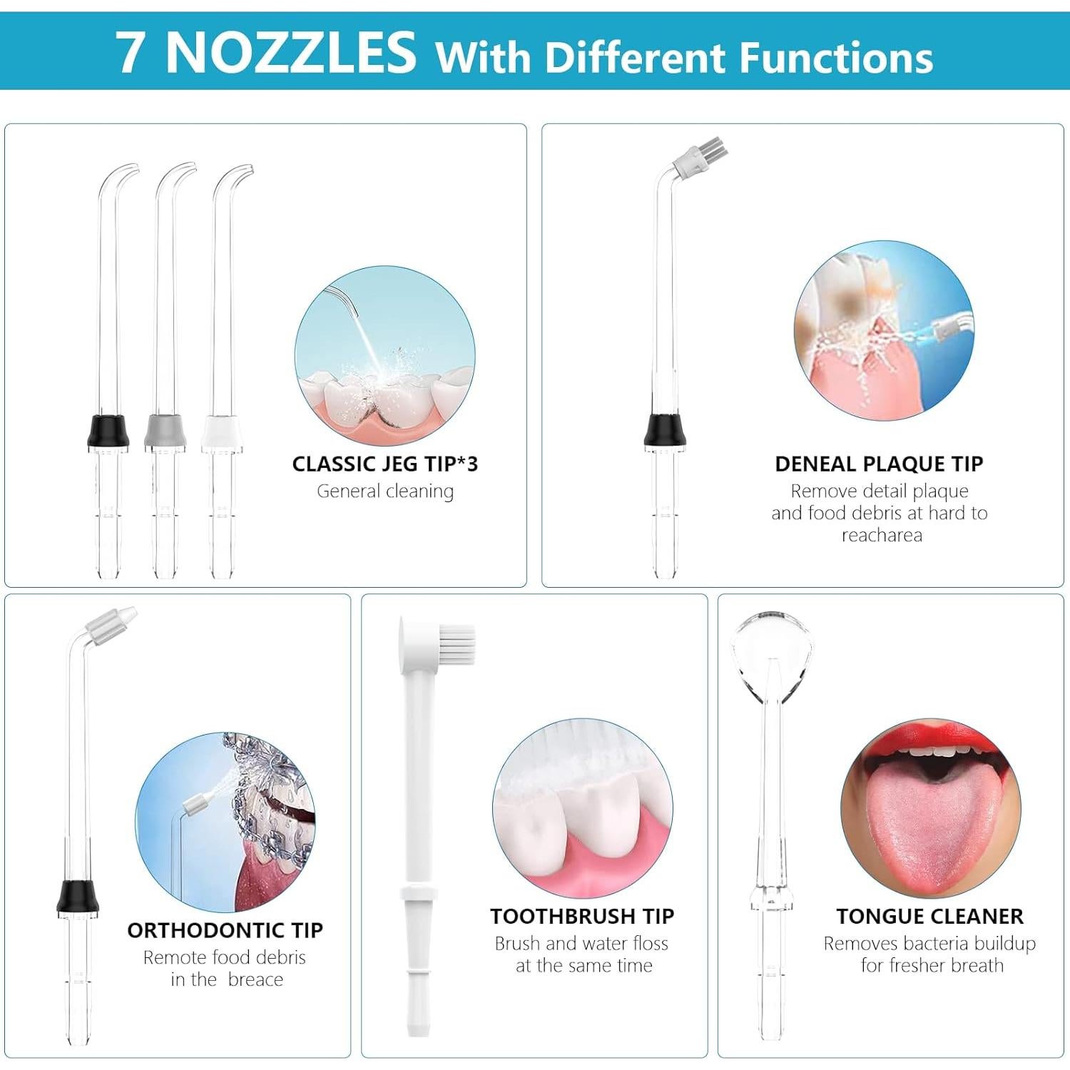 Irrigador Dental TUREWELL 600ML 8 Puntas 10 Niveles Presión Negro