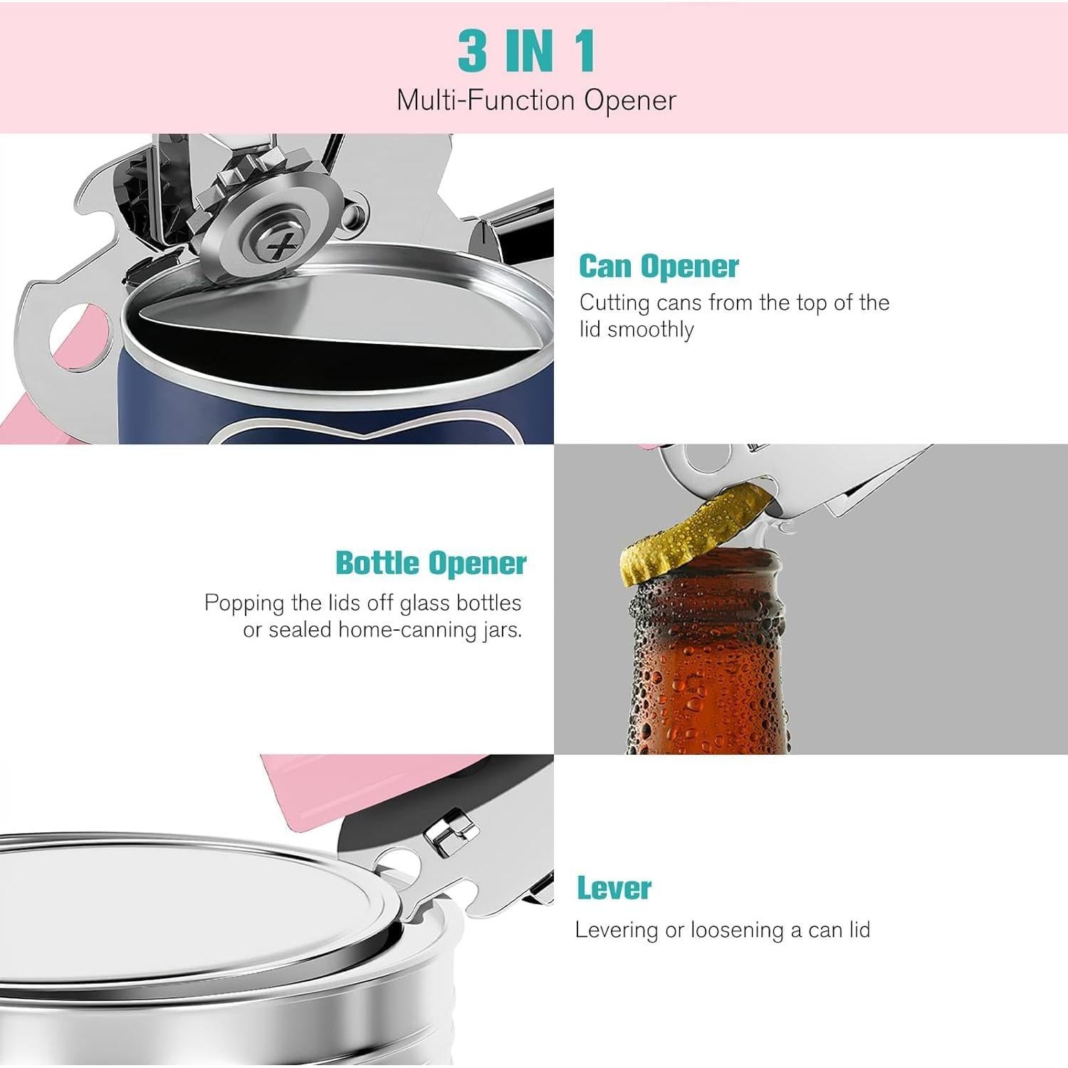 Abrelatas Manual Multifuncional OUTWAY Acero Inoxidable Rosa