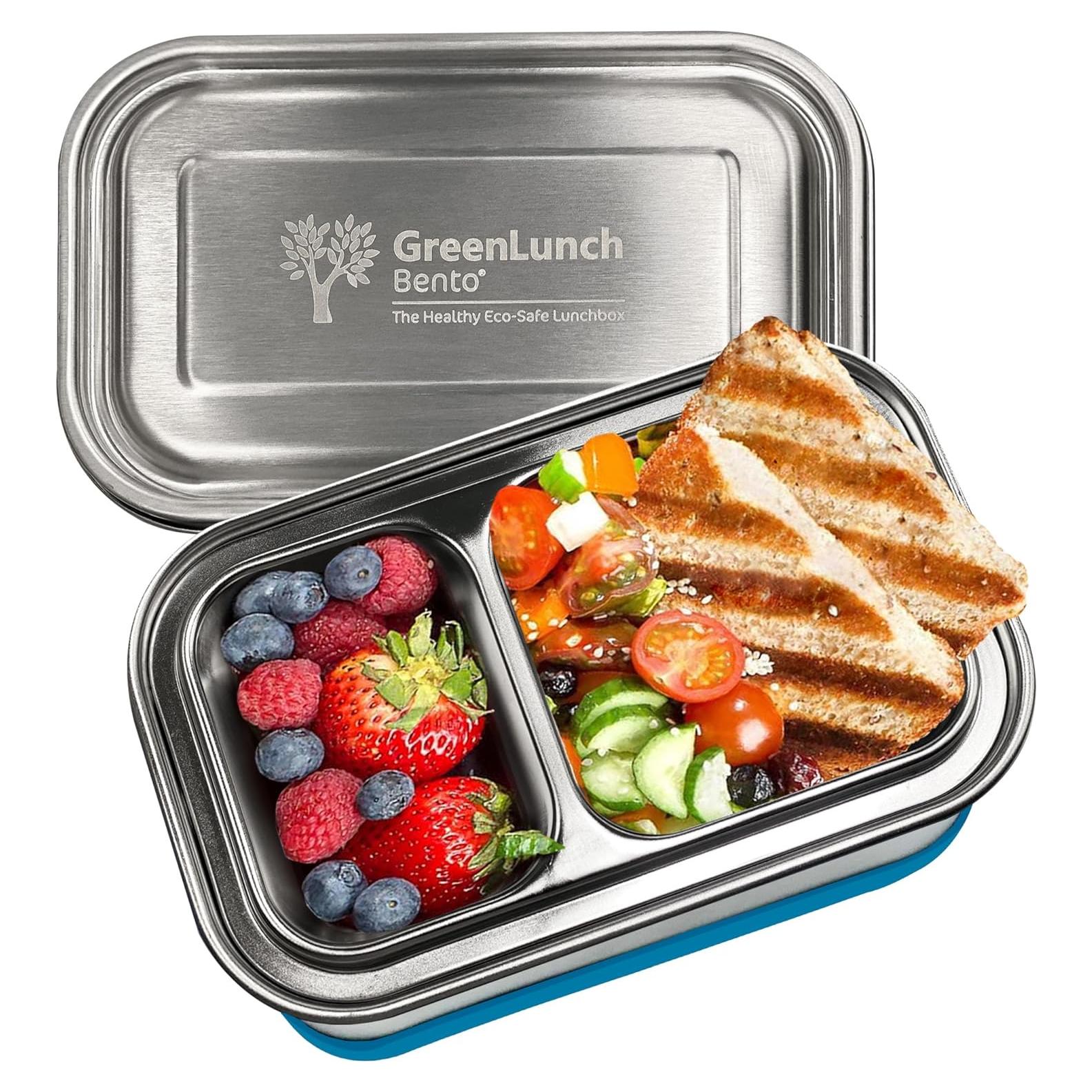 Caja Bento Acero Inoxidable GreenLunch 1.4L Azul 2 Compartimentos