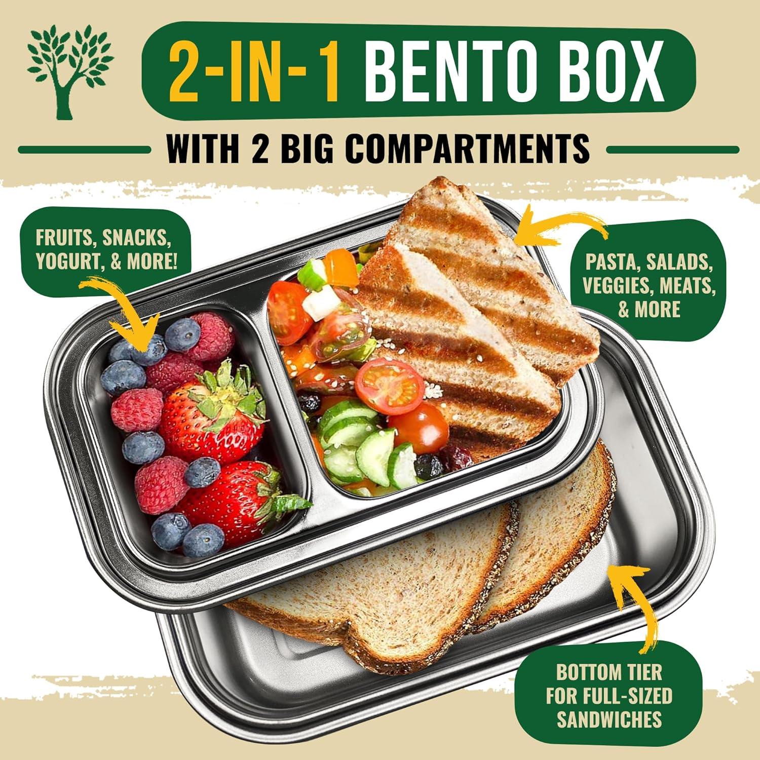 Caja Bento Acero Inoxidable GreenLunch 1.4L Azul 2 Compartimentos
