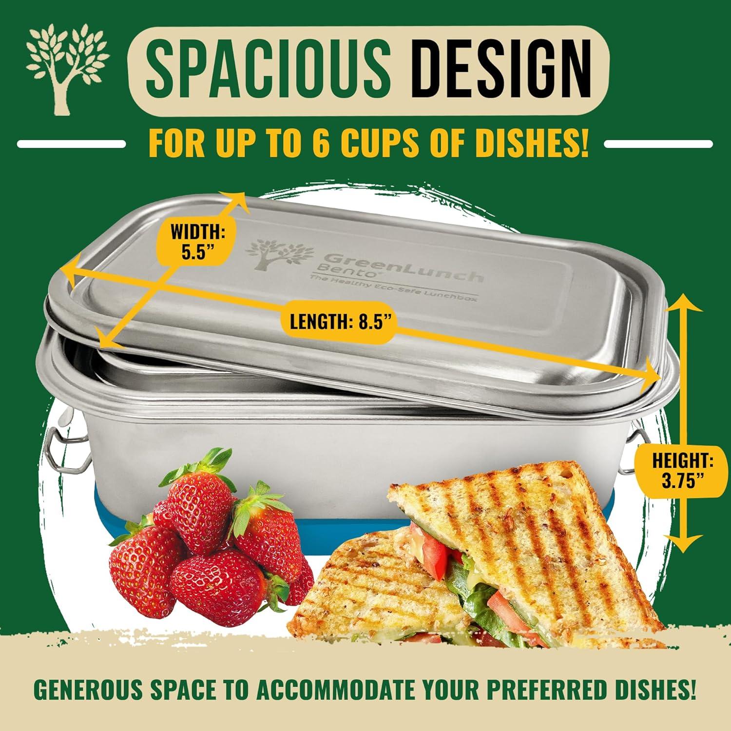 Caja Bento Acero Inoxidable GreenLunch 1.4L Azul 2 Compartimentos