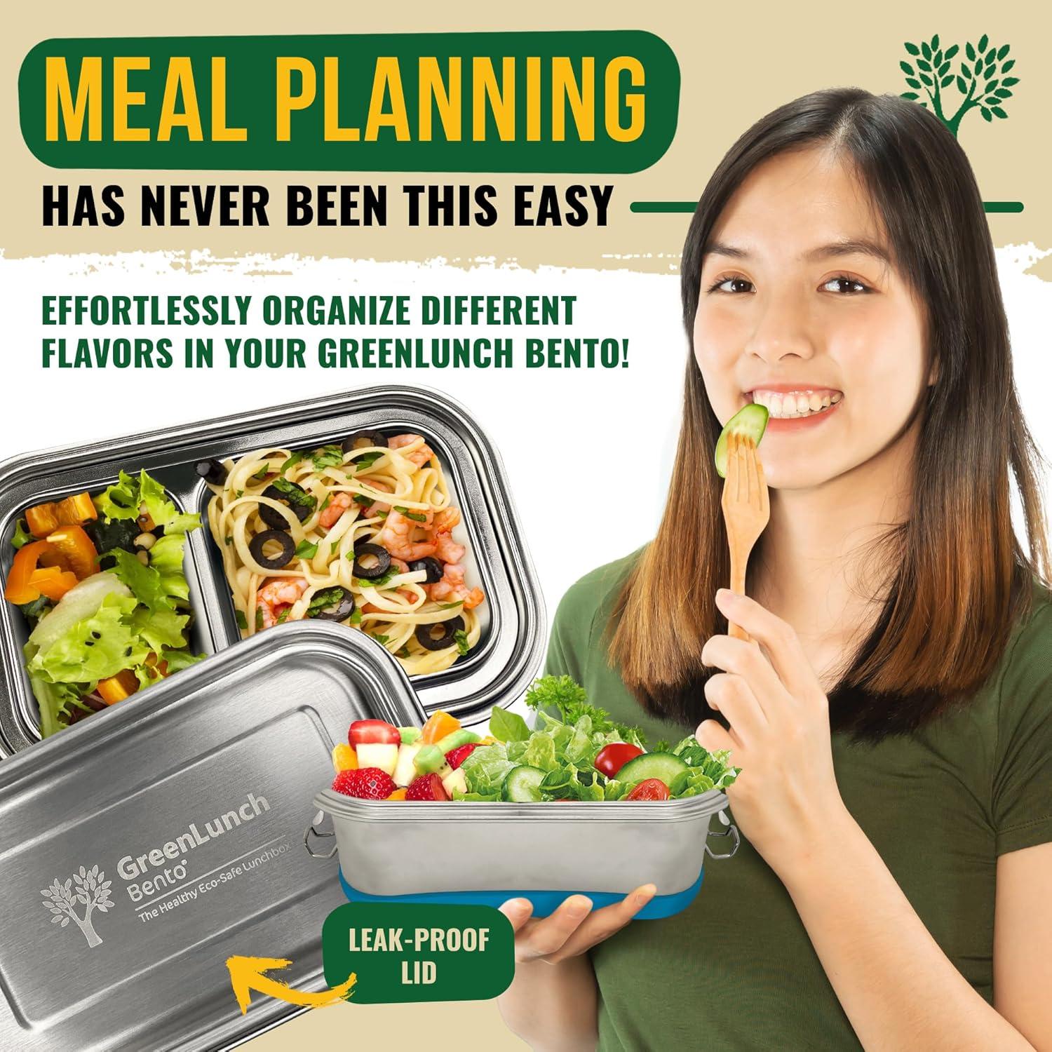 Caja Bento Acero Inoxidable GreenLunch 1.4L Azul 2 Compartimentos