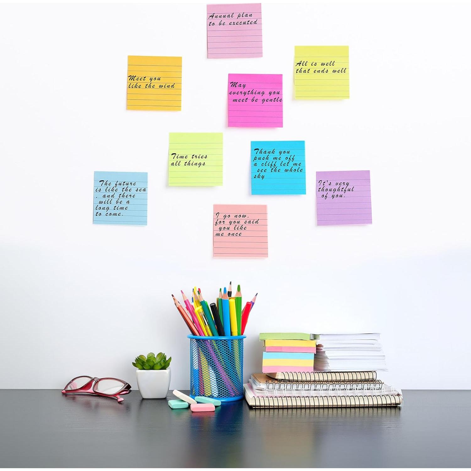 Notas Adhesivas Rayadas 3x3 HCTBN - 24 Paquetes, 1008 Hojas