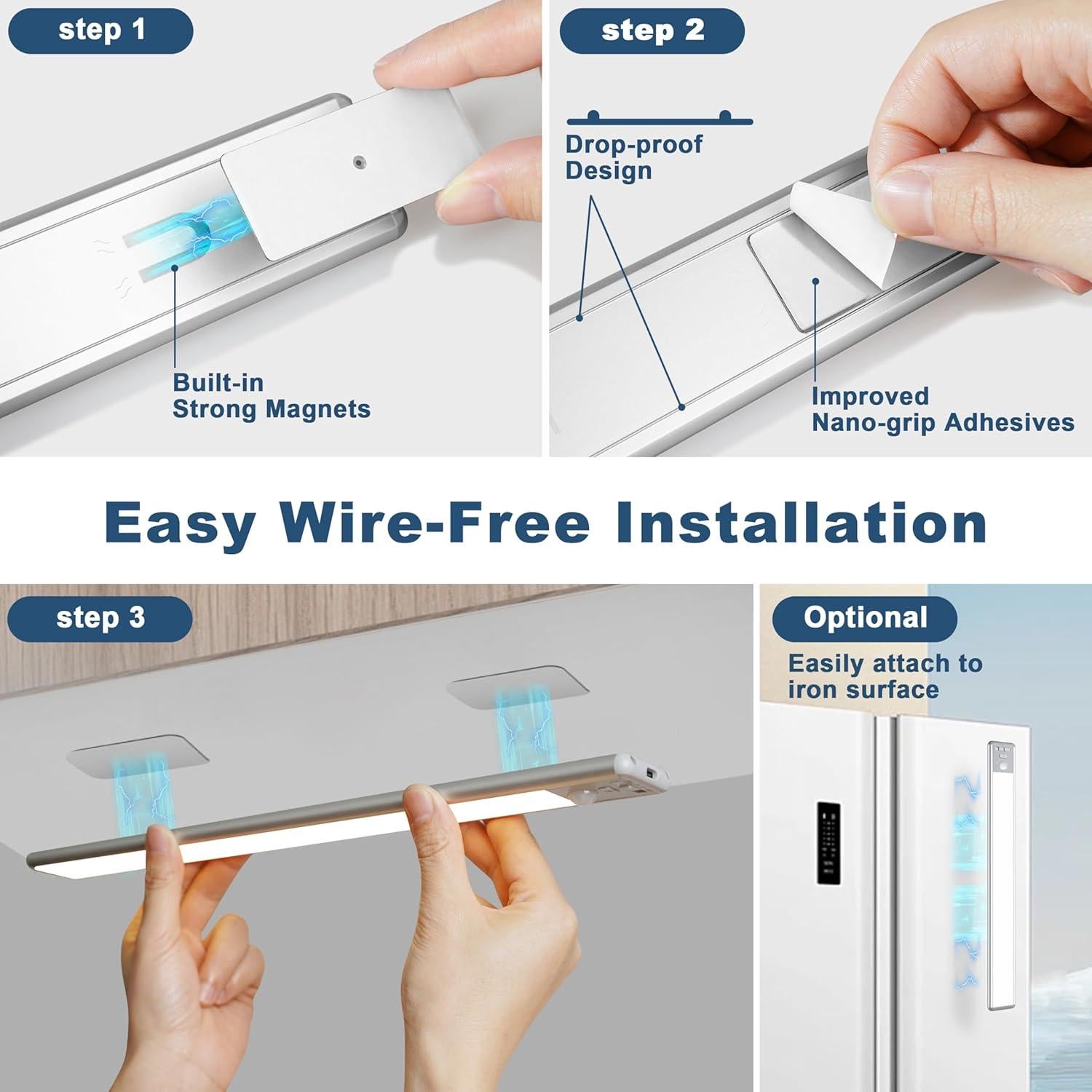 Luces LED Bajo Gabinete BLS 10" Recargables USB C 1800mAh