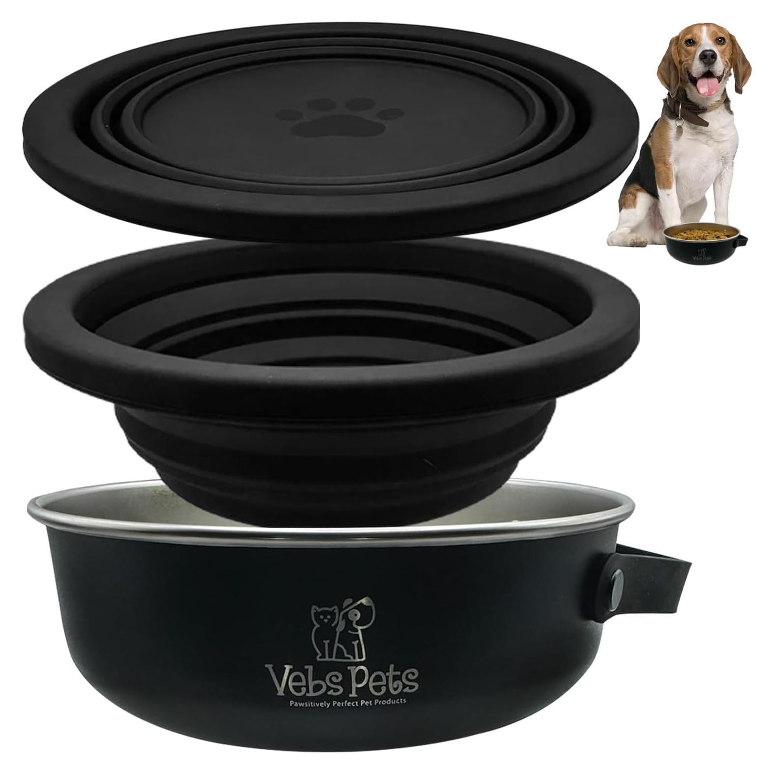 Tazón de Acero Inoxidable Vebs Pets 0.85L y 0.57L Antideslizante