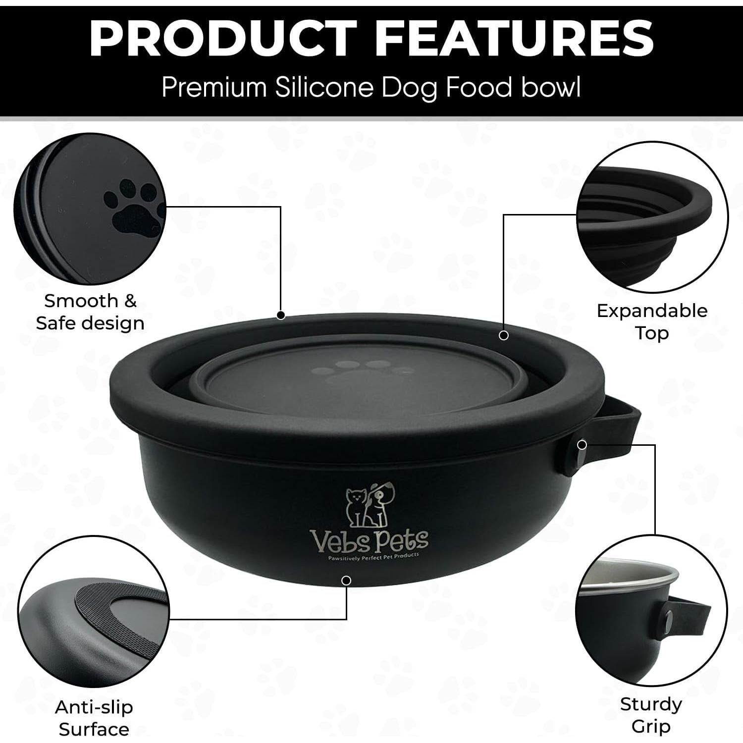 Tazón de Acero Inoxidable Vebs Pets 0.85L y 0.57L Antideslizante