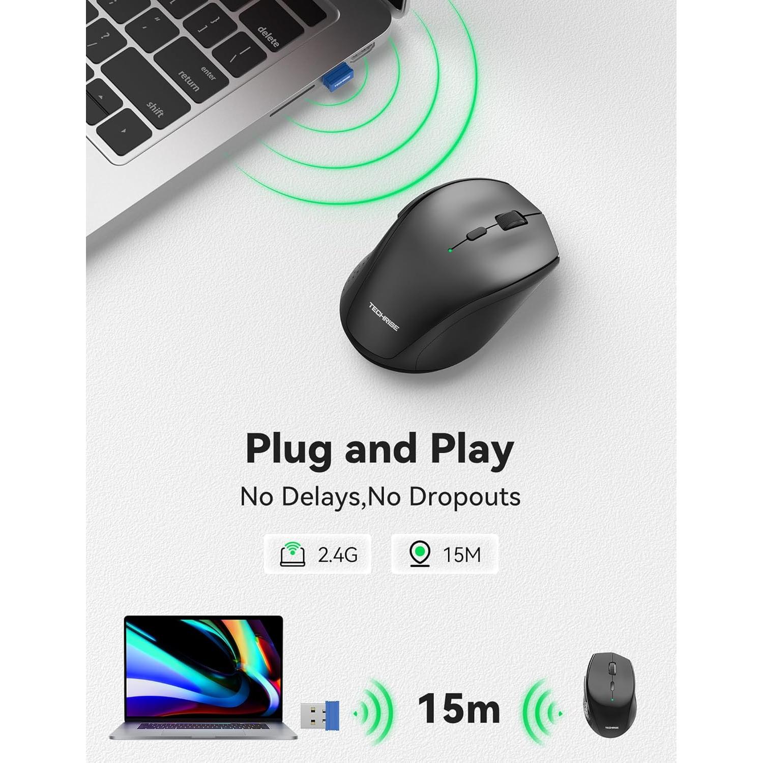 Ratón Inalámbrico TechRise 4800 DPI 6 Botones Negro