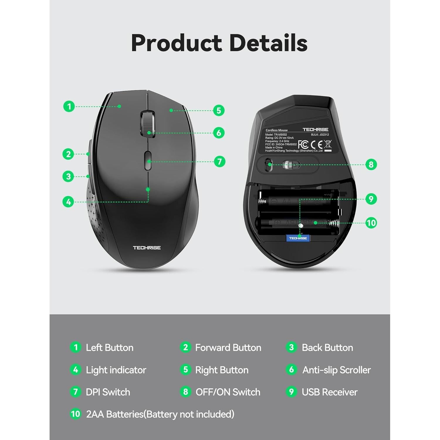 Ratón Inalámbrico TechRise 4800 DPI 6 Botones Negro