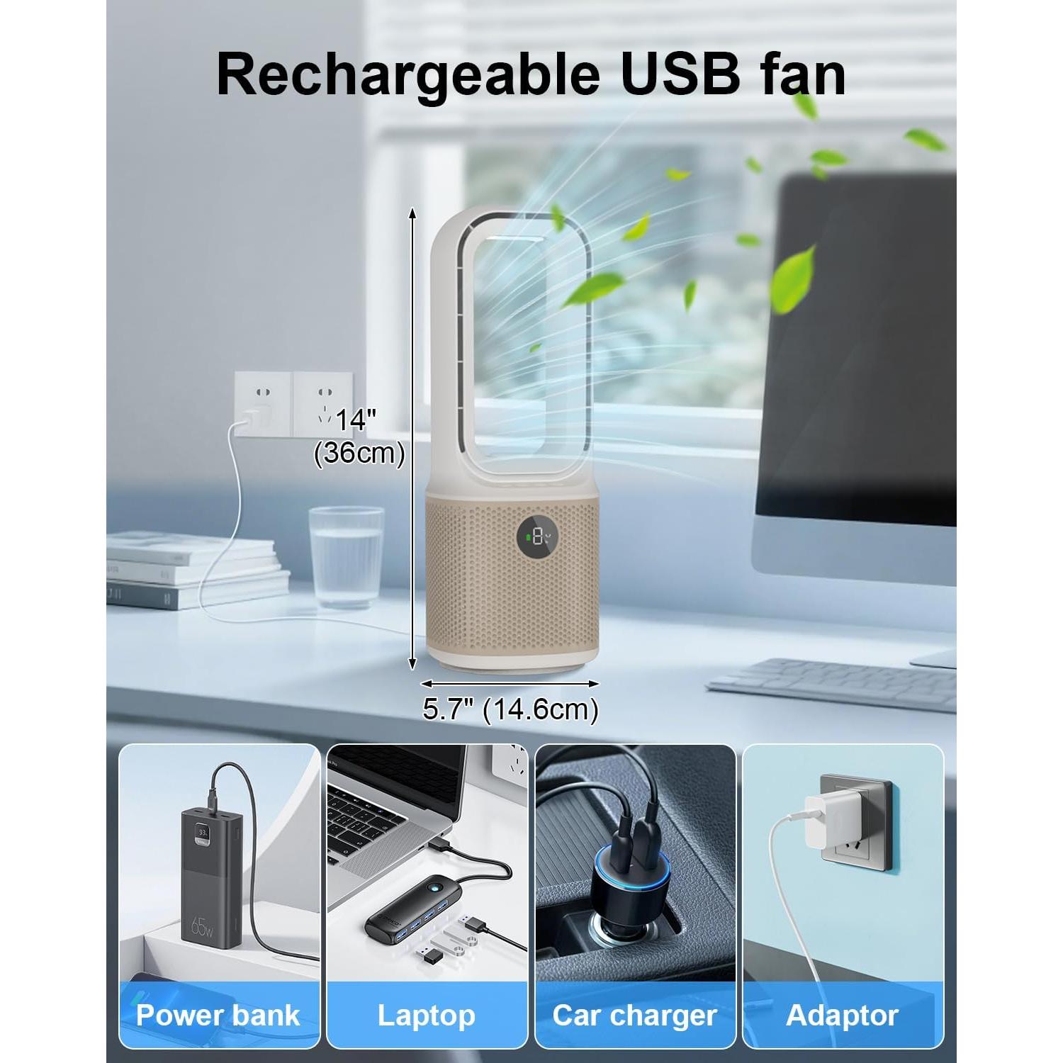 Ventilador de Escritorio MEIIS Sin Aspas 35.56 cm Recargable USB