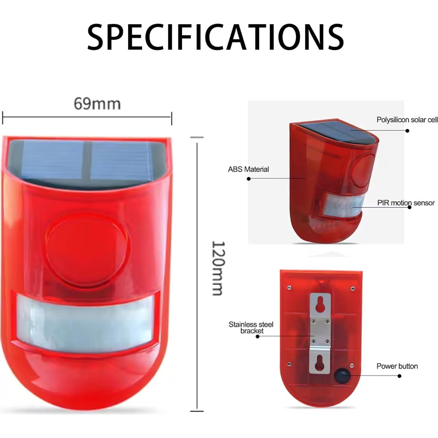 Alarma Solar QXMH con Sensor de Movimiento y Luz Estroboscópica