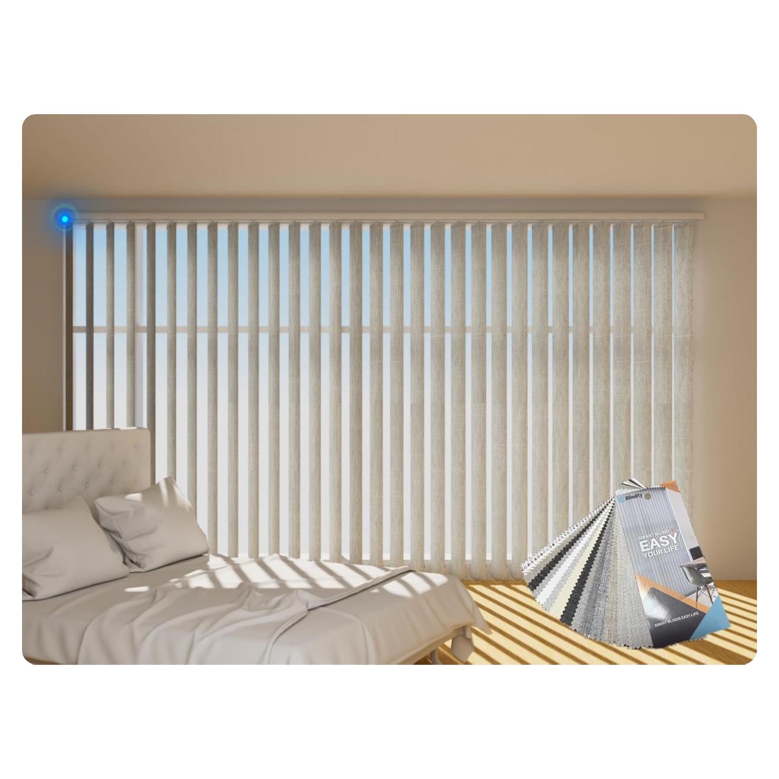 Motorized Vertical Blinds, Blackout Sliding Door Blinds Smart Vertical Blind Remote Control Blinds for Sliding Glass Door Customize Fabric Sample, Multicolor