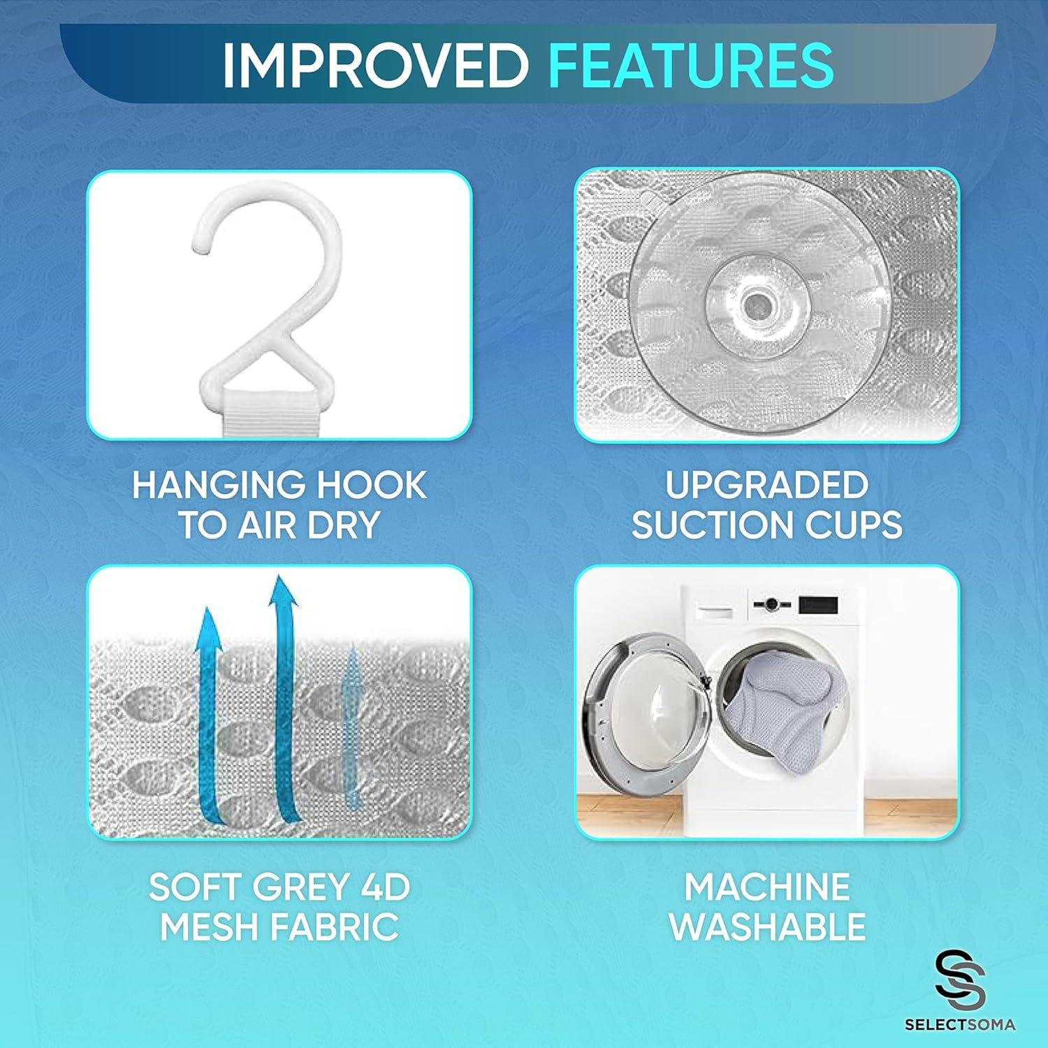 Almohada de Baño SelectSoma Gris con Malla 4D y Ventosas
