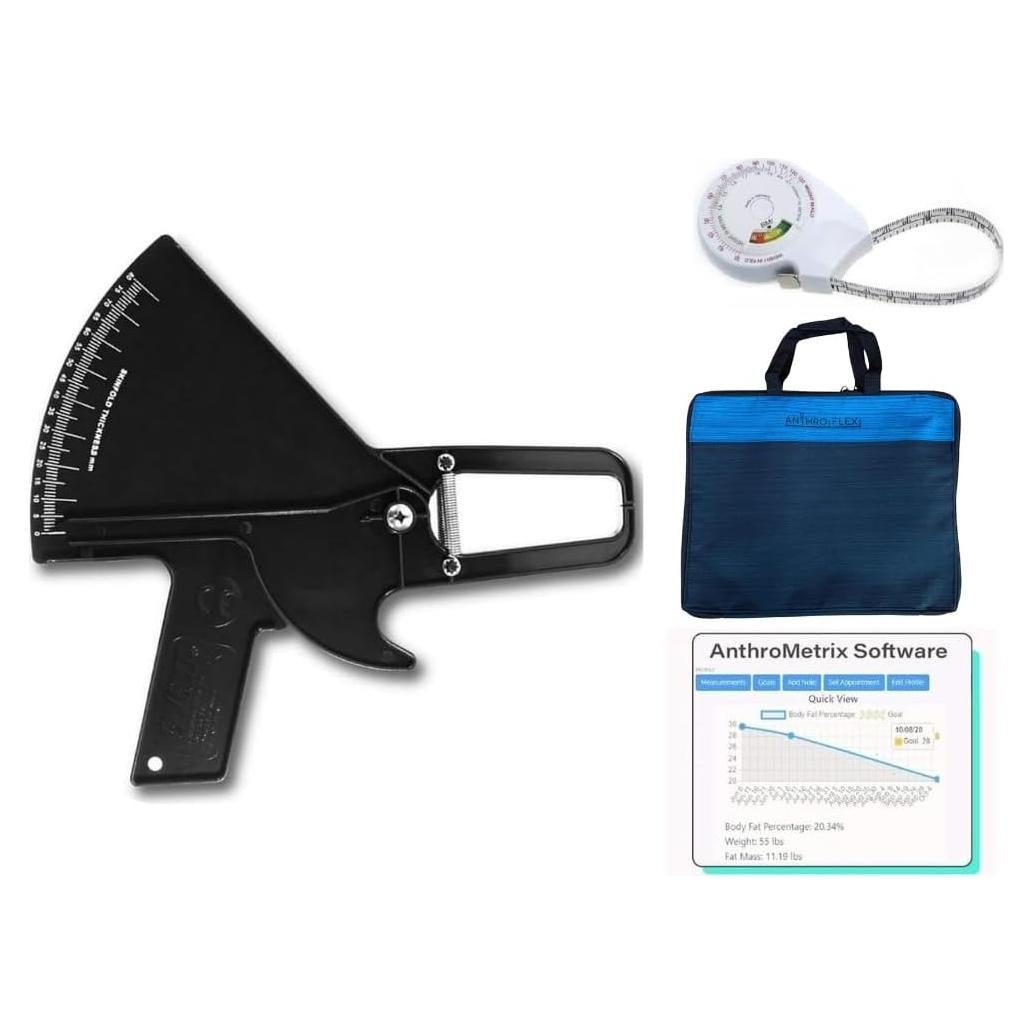 Kit de Calibrador de Pliegues Cutáneos AnthroFlex Slim Guide con Cinta Métrica IMC y Software