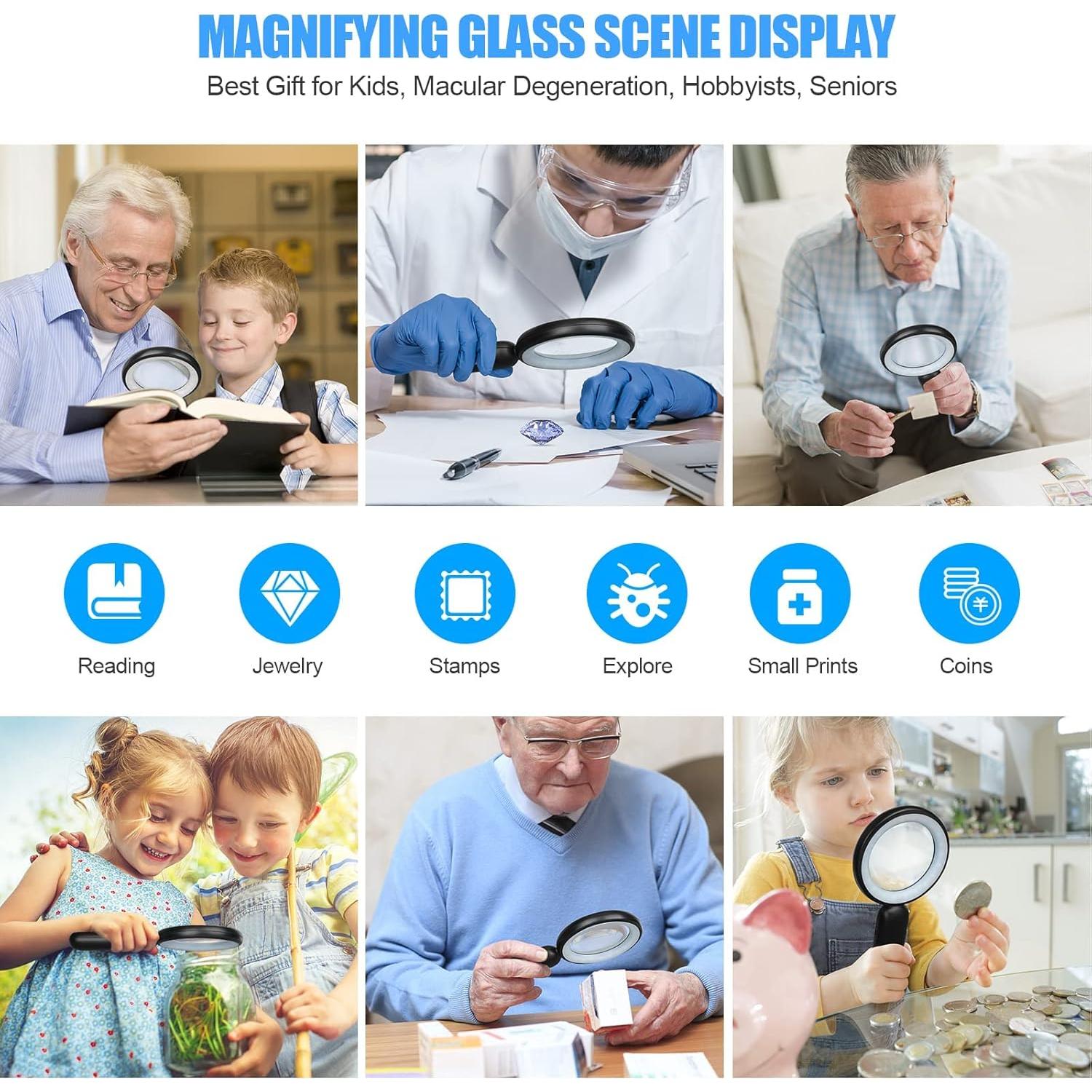 Lupa Recargable Arsir 30X con Luz LED 4.72" para Lectura