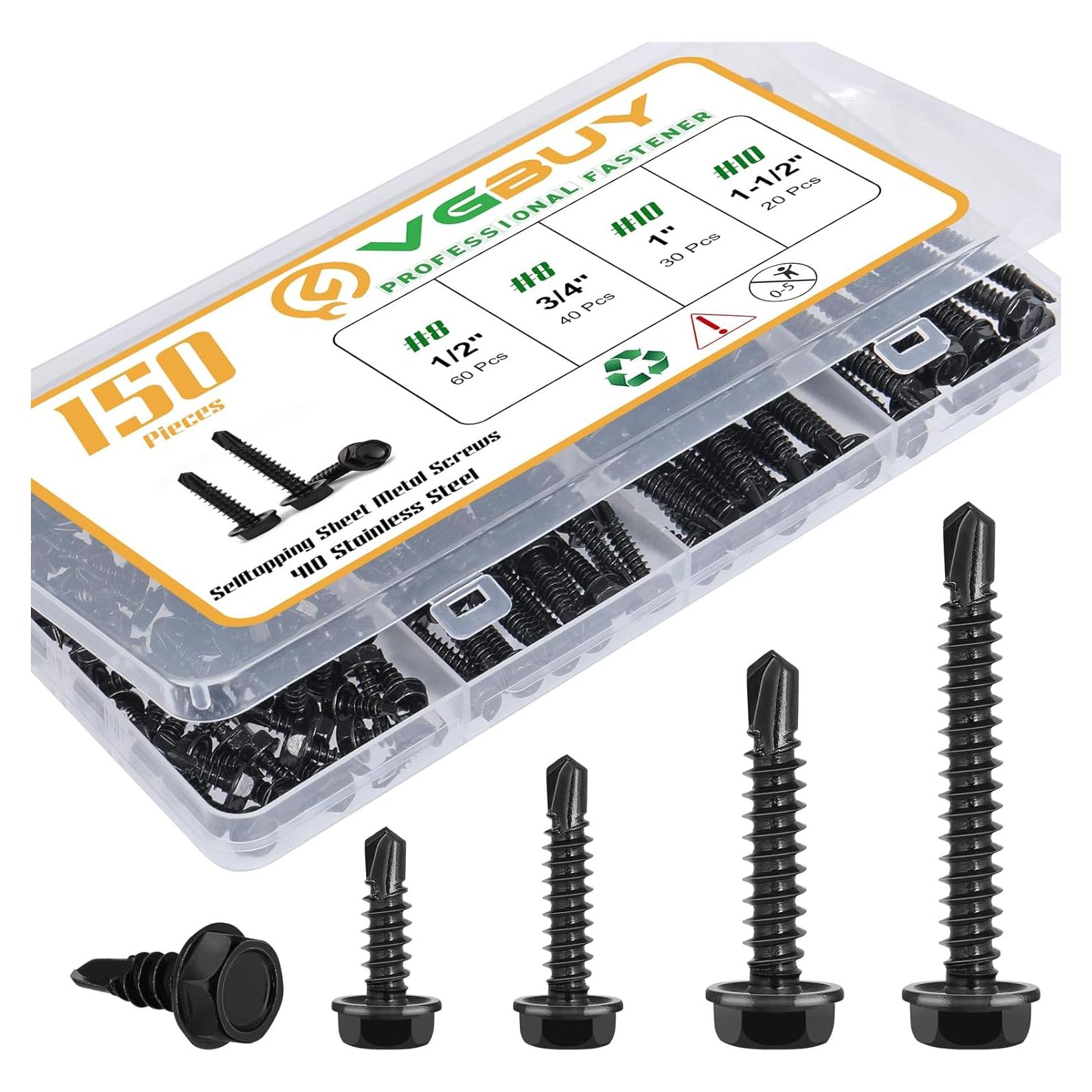 Kit de Tornillos Autoperforantes VGBUY 150 Piezas Acero Inoxidable