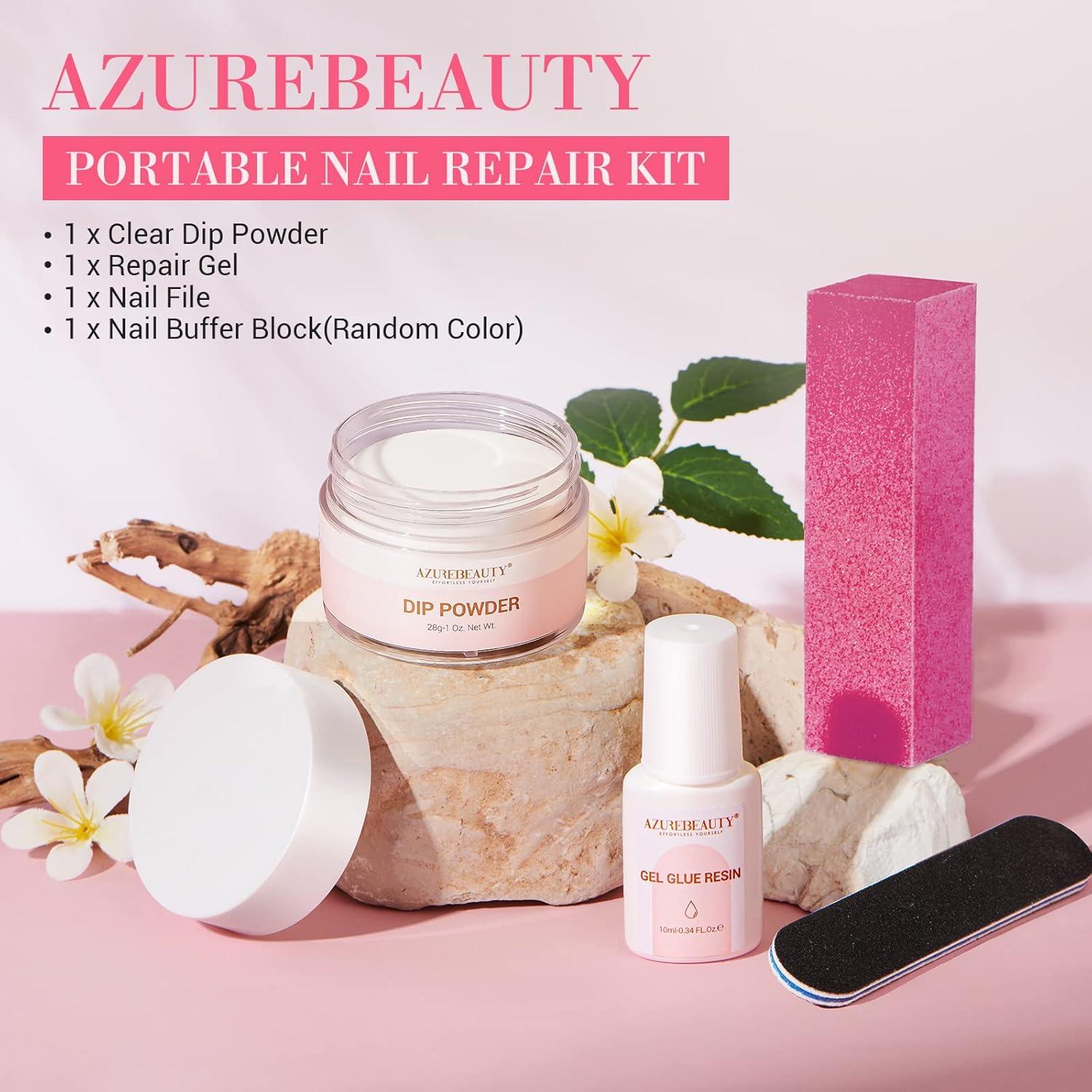 Kit de Reparación de Uñas AZUREBEAUTY - Polvo 28g, Pegamento 10ml