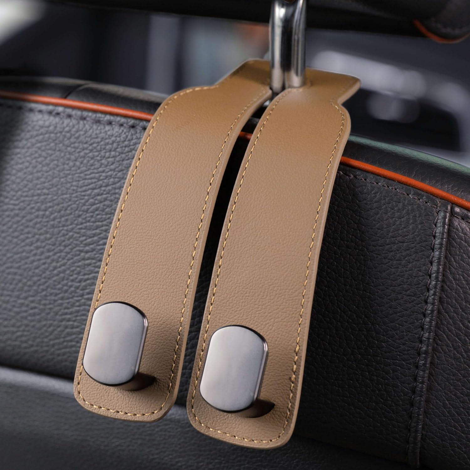 Gancho de bolso de cuero Jayanes para automóvil - Beige, 2 ganchos