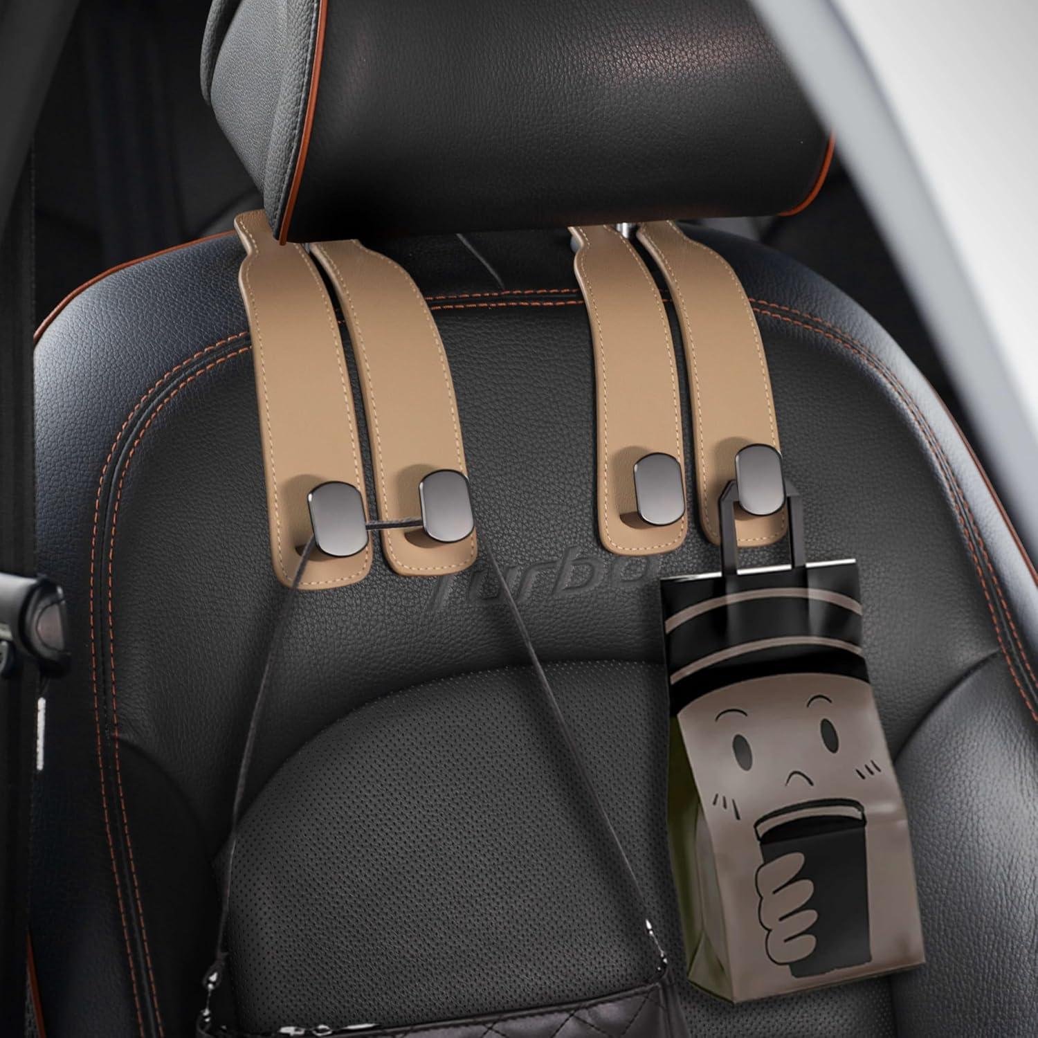 Gancho de bolso de cuero Jayanes para automóvil - Beige, 2 ganchos