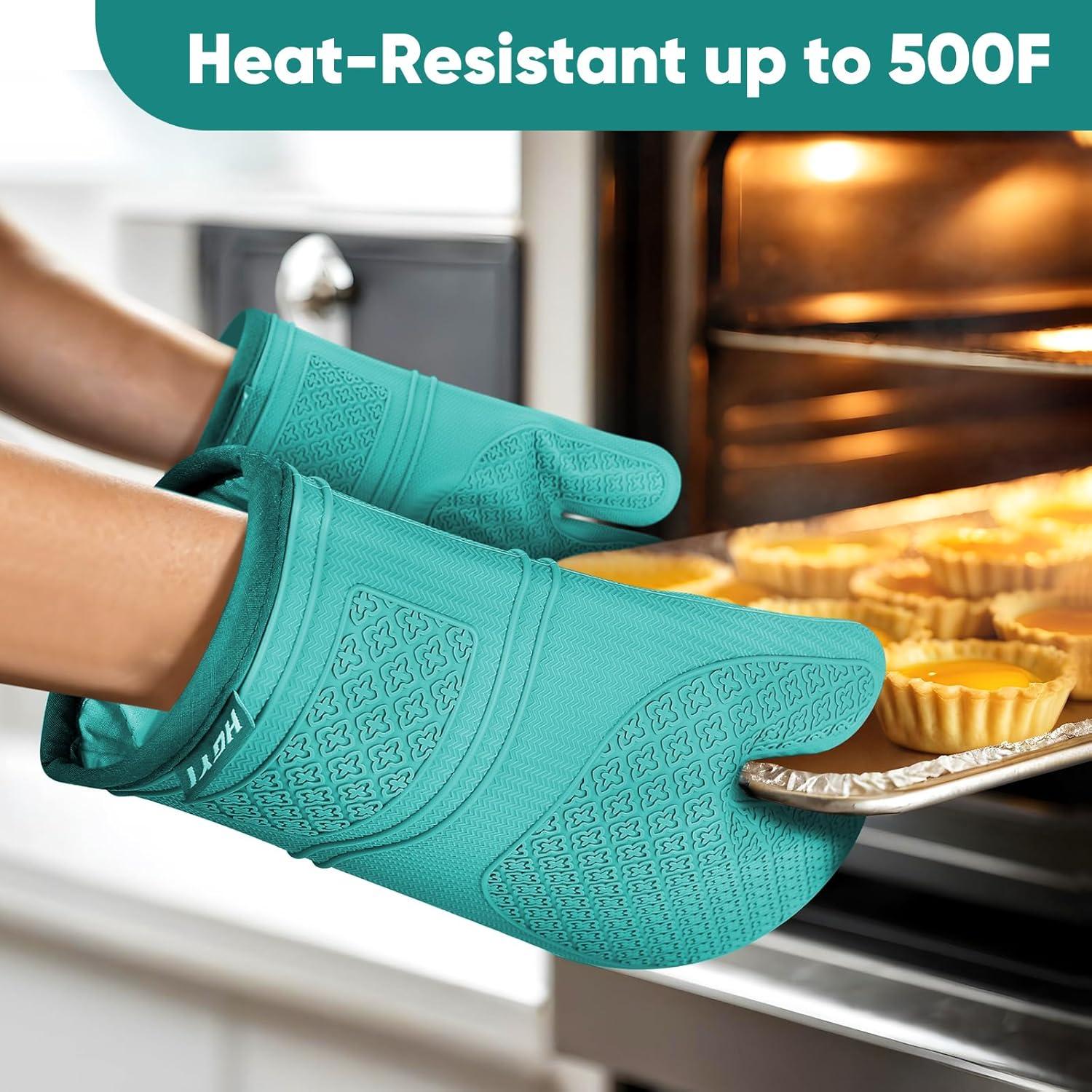 Manoplas de Silicona HGYI 31.75 cm Resistentes al Calor Aqua Sky