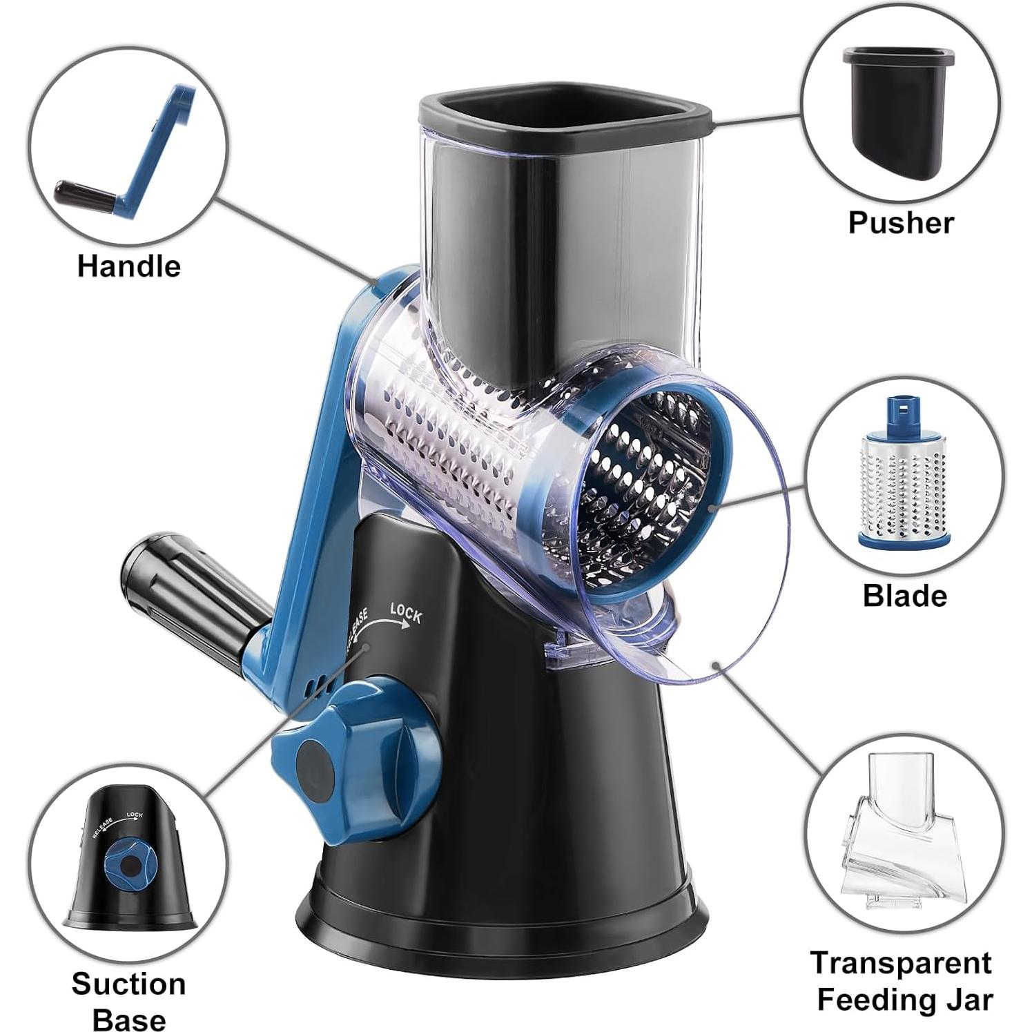 Rallador de Queso Rotativo GDL con 3 Cuchillas de Acero Inoxidable