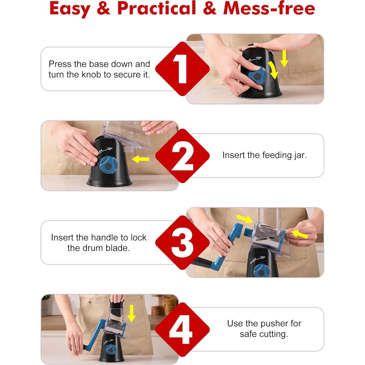 Rallador de Queso Rotativo GDL con 3 Cuchillas de Acero Inoxidable