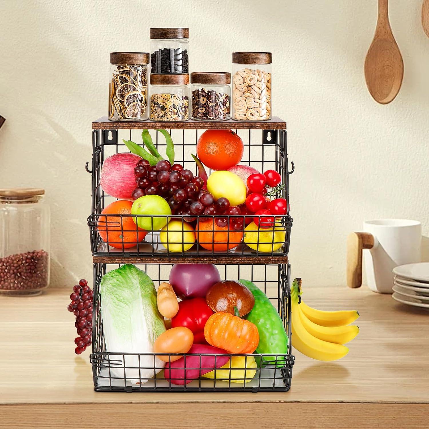 Cesta de Frutas Livabber con Estante y Ganchos - 2 Paquete