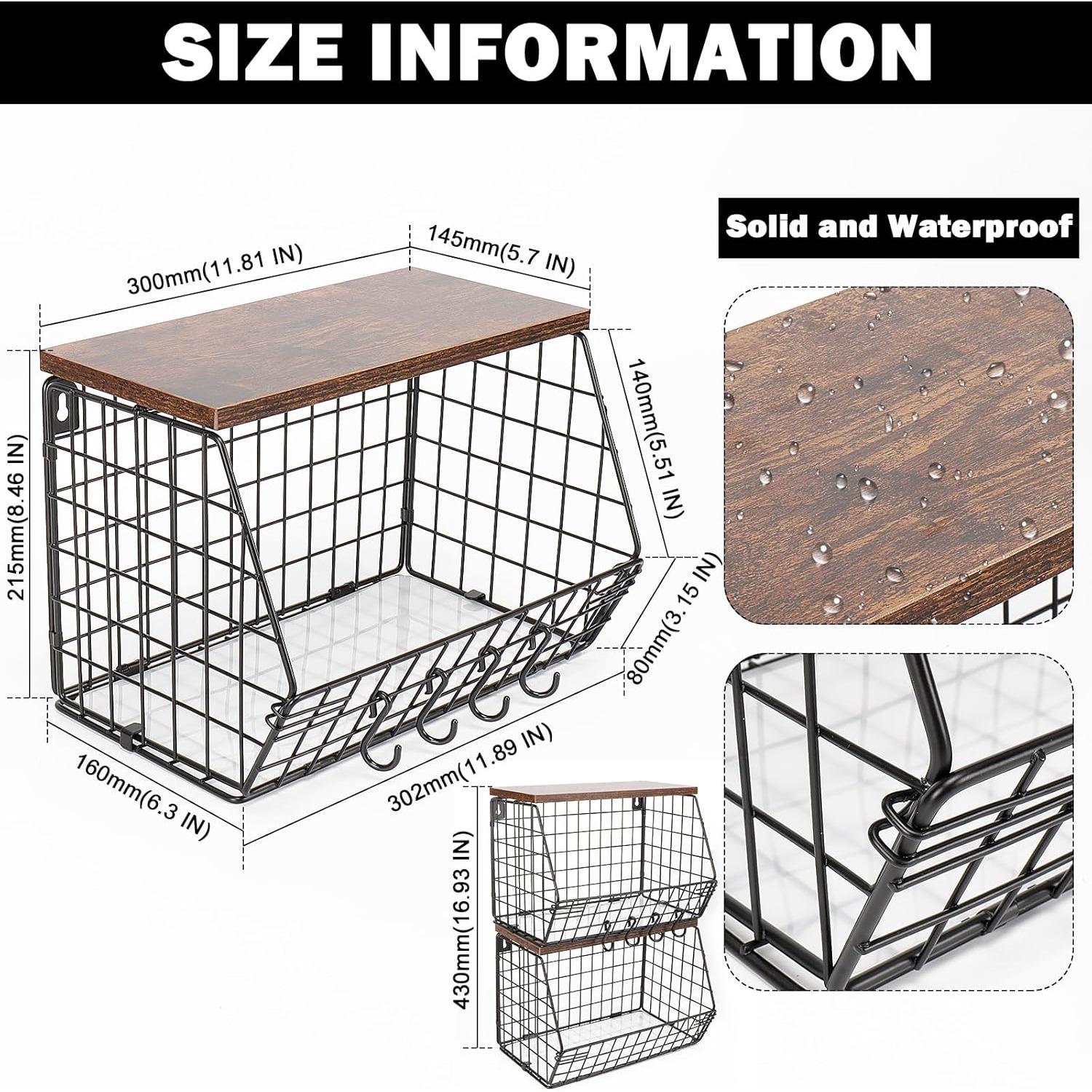 Cesta de Frutas Livabber con Estante y Ganchos - 2 Paquete