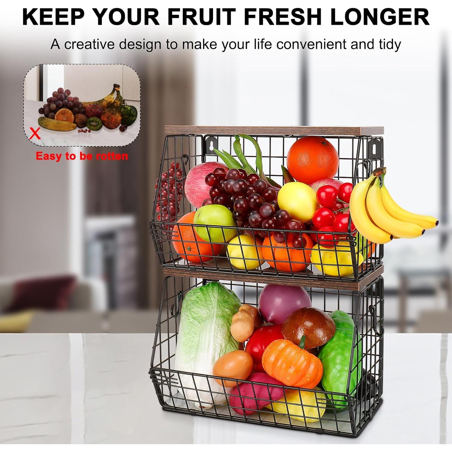 Cesta de Frutas Livabber con Estante y Ganchos - 2 Paquete