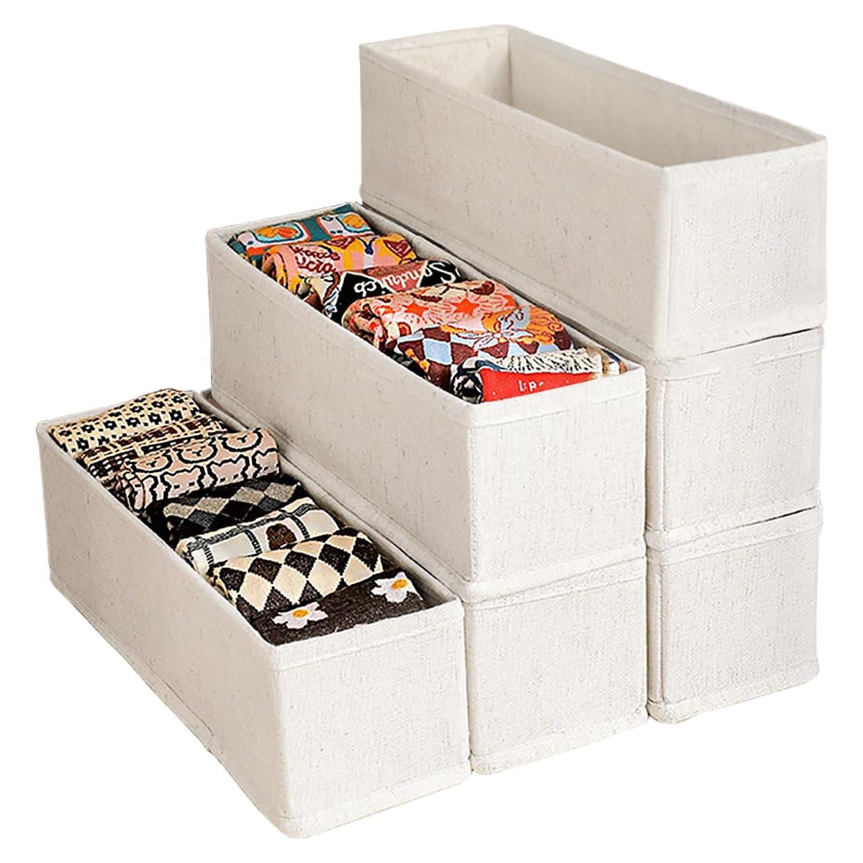 Organizador de Cajones de Tela Plegable 6 Pcs Beige Claro