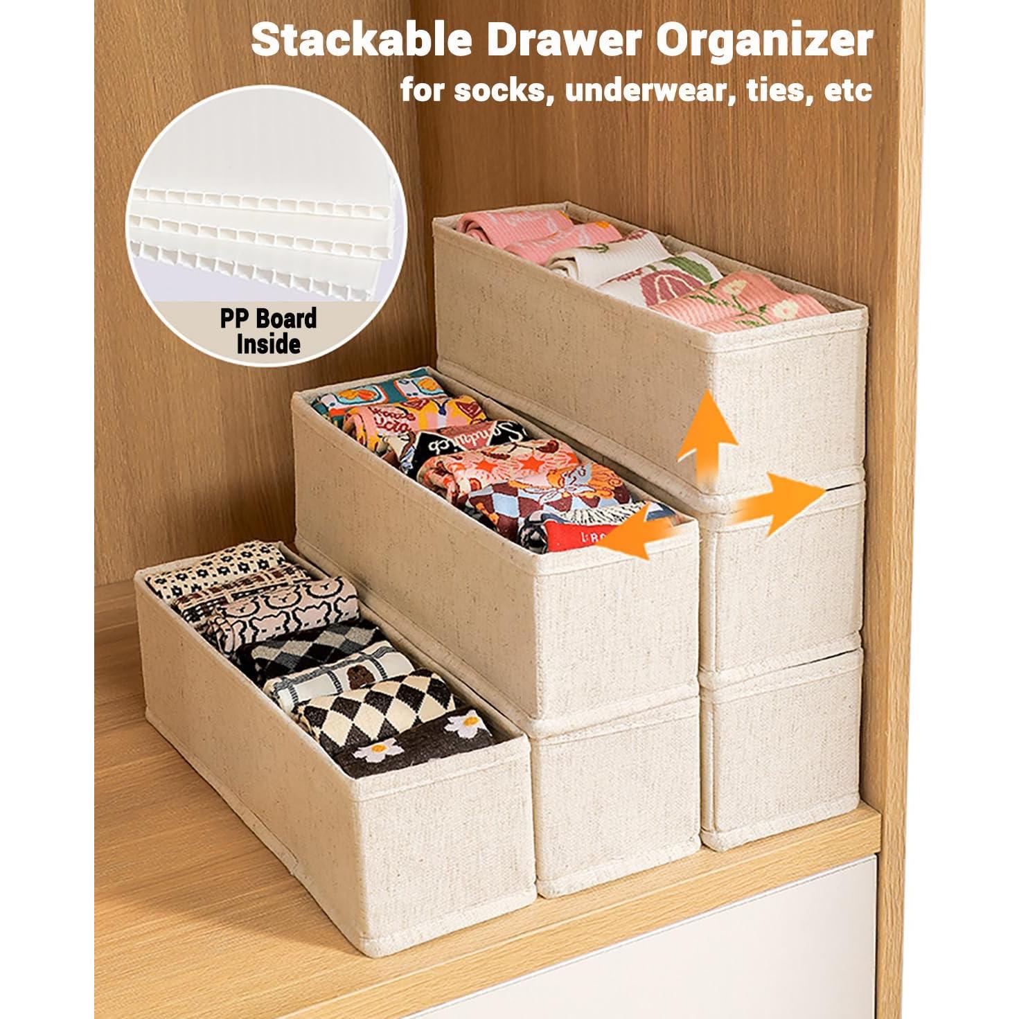 Organizador de Cajones de Tela Plegable 6 Pcs Beige Claro