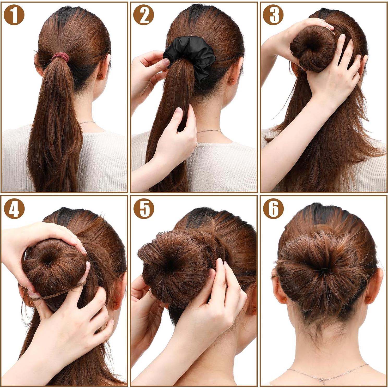 4 Donuts de Satén para Moño de Cabello Yuxung - Negro