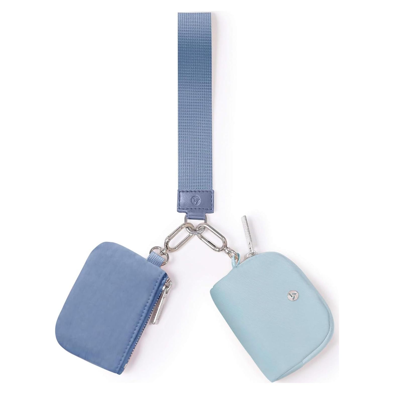 Cartera de muñeca Amutta azul con doble bolsillo y cremallera