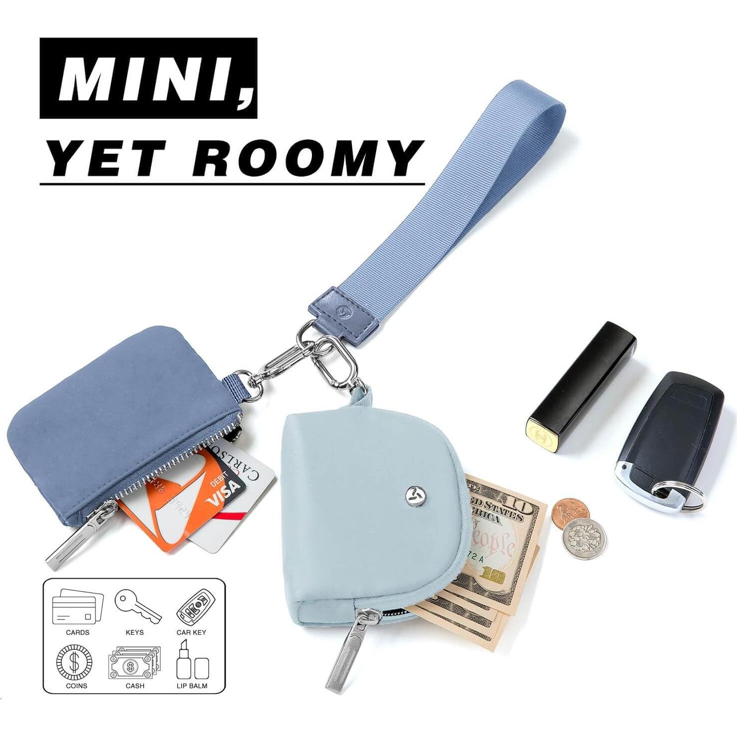 Cartera de muñeca Amutta azul con doble bolsillo y cremallera